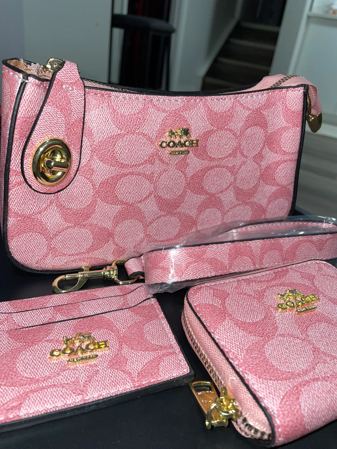 Coach Pink Signature Monogram Purse Wallet and Card Holder Set - photo 4