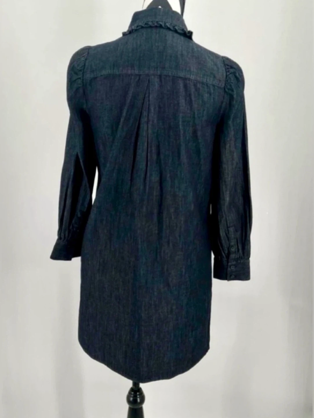 Kate Spade Dark Blue Wash Ruffle Denim Mini Shirtdress size S/M - photo 5