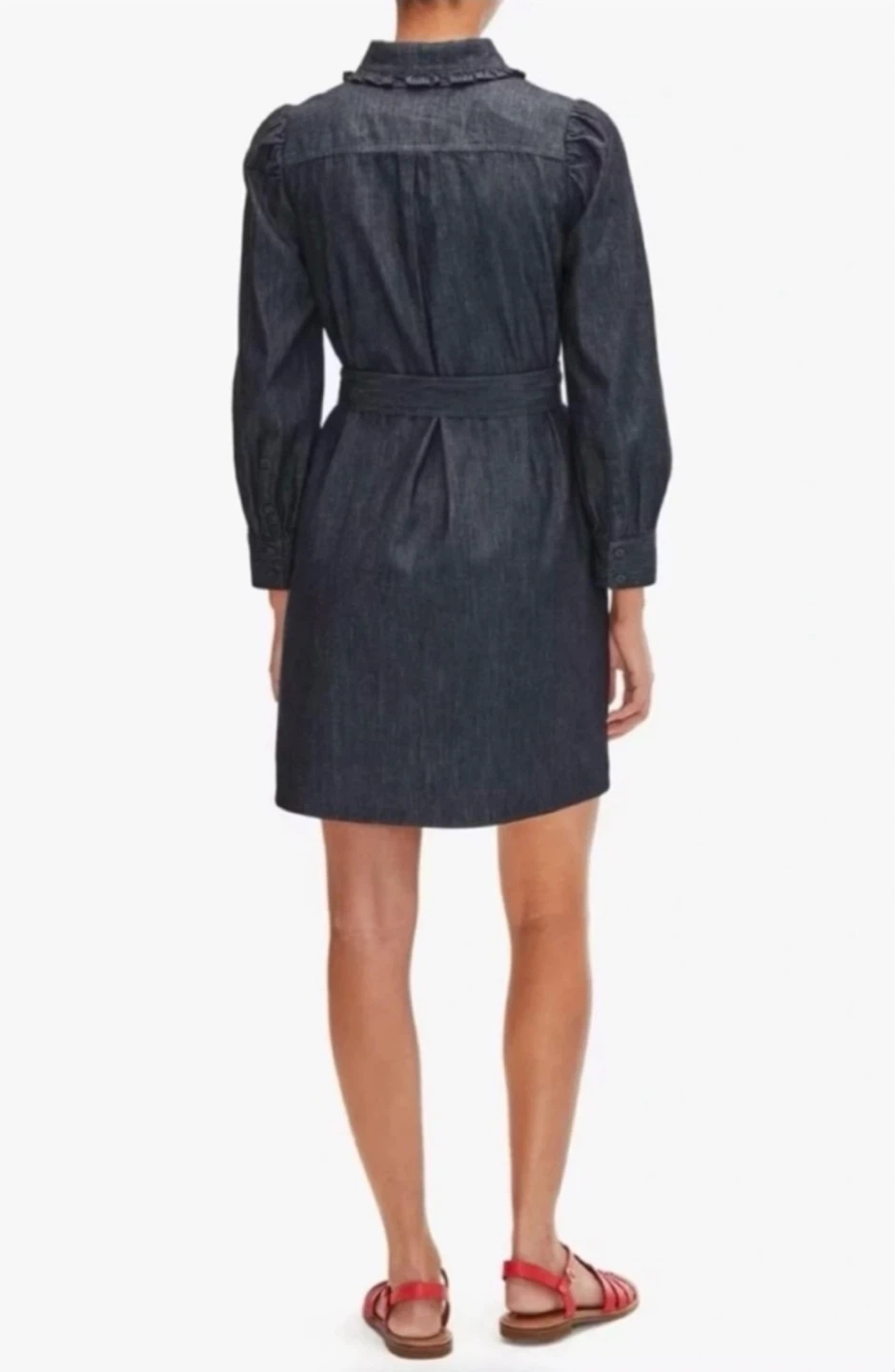 Kate Spade Dark Blue Wash Ruffle Denim Mini Shirtdress size S/M - photo 2