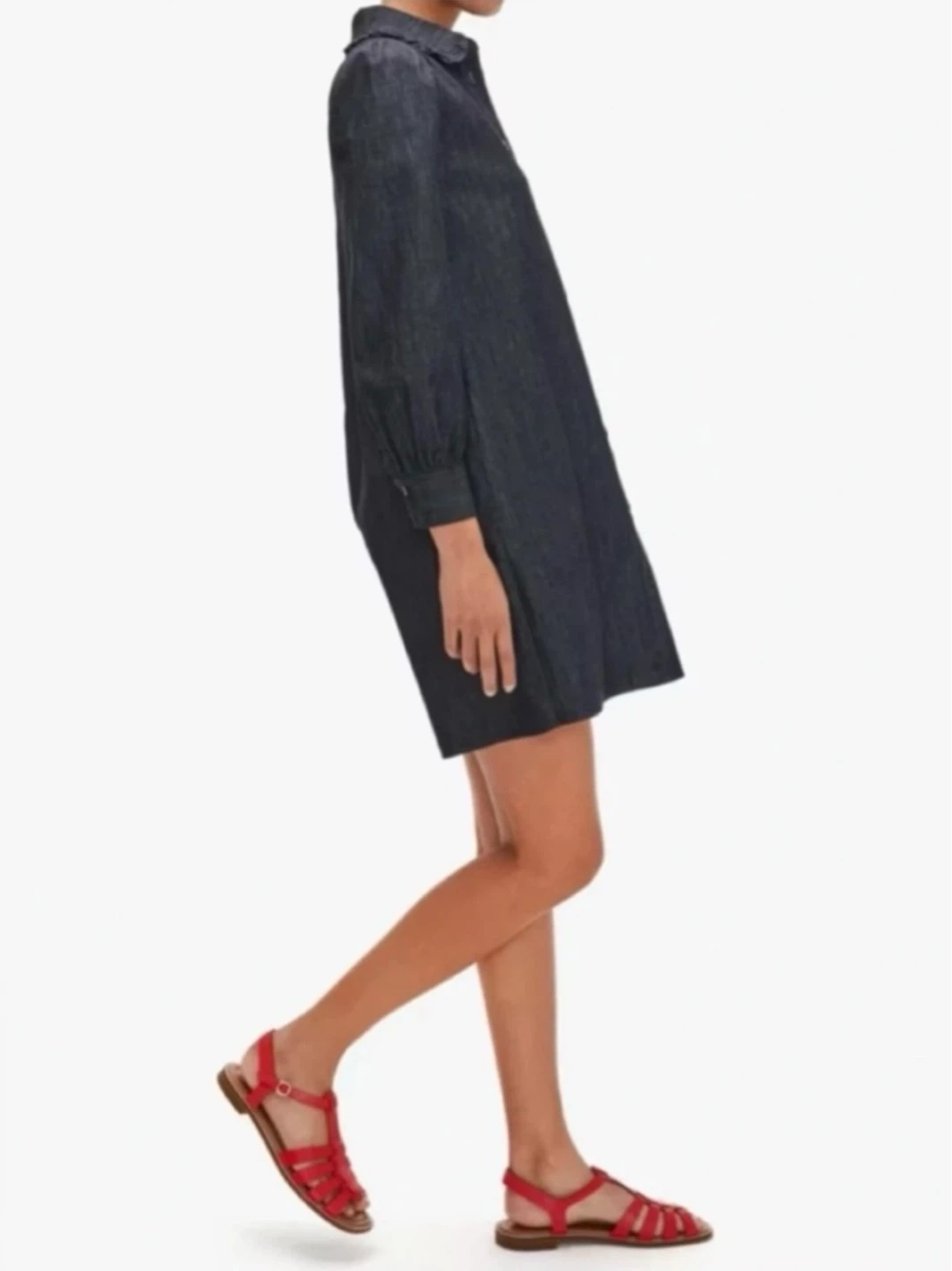Kate Spade Dark Blue Wash Ruffle Denim Mini Shirtdress size S/M - photo 3