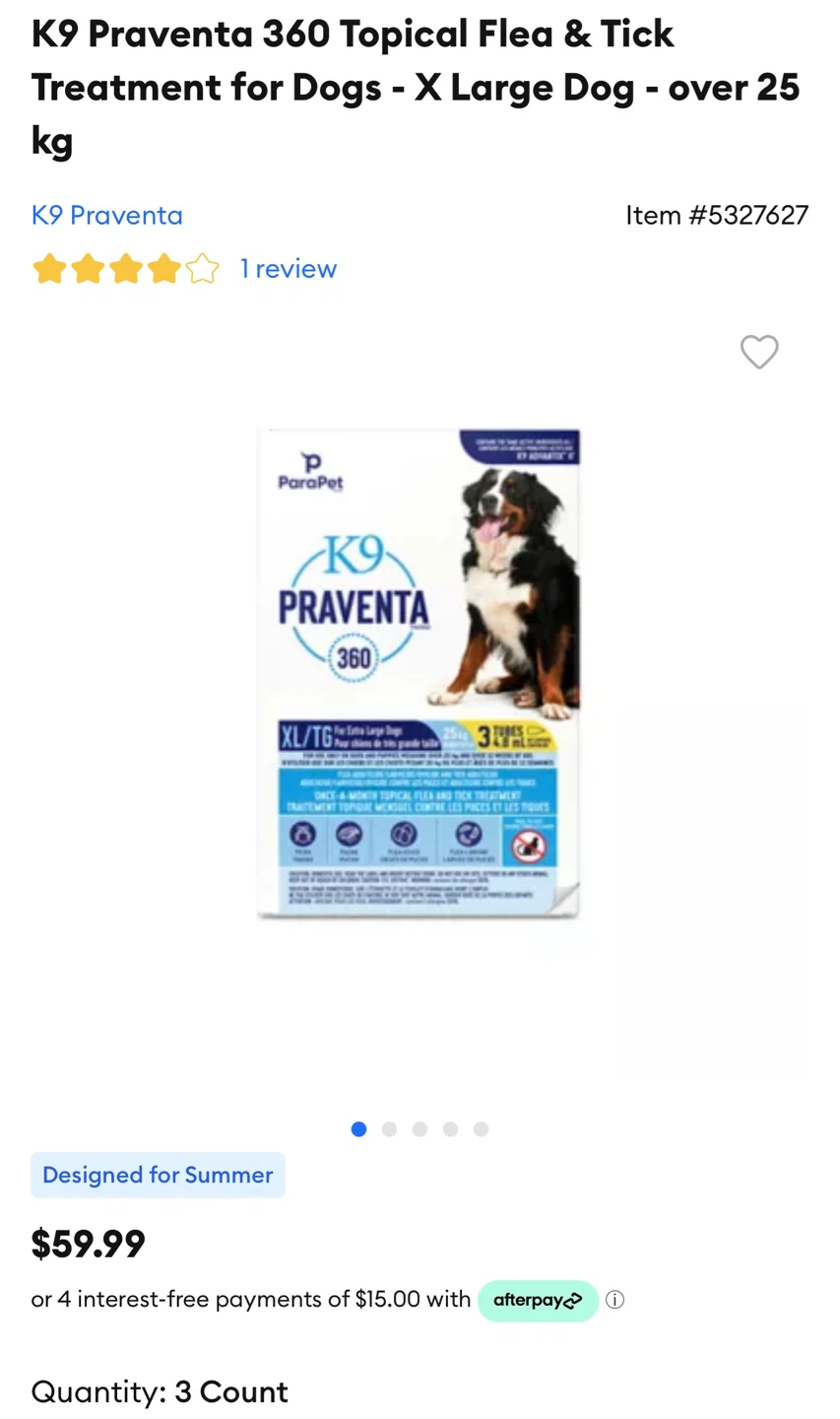 K9 Praventa 360 Topical Flea & Tick Treatment for Dogs - XL