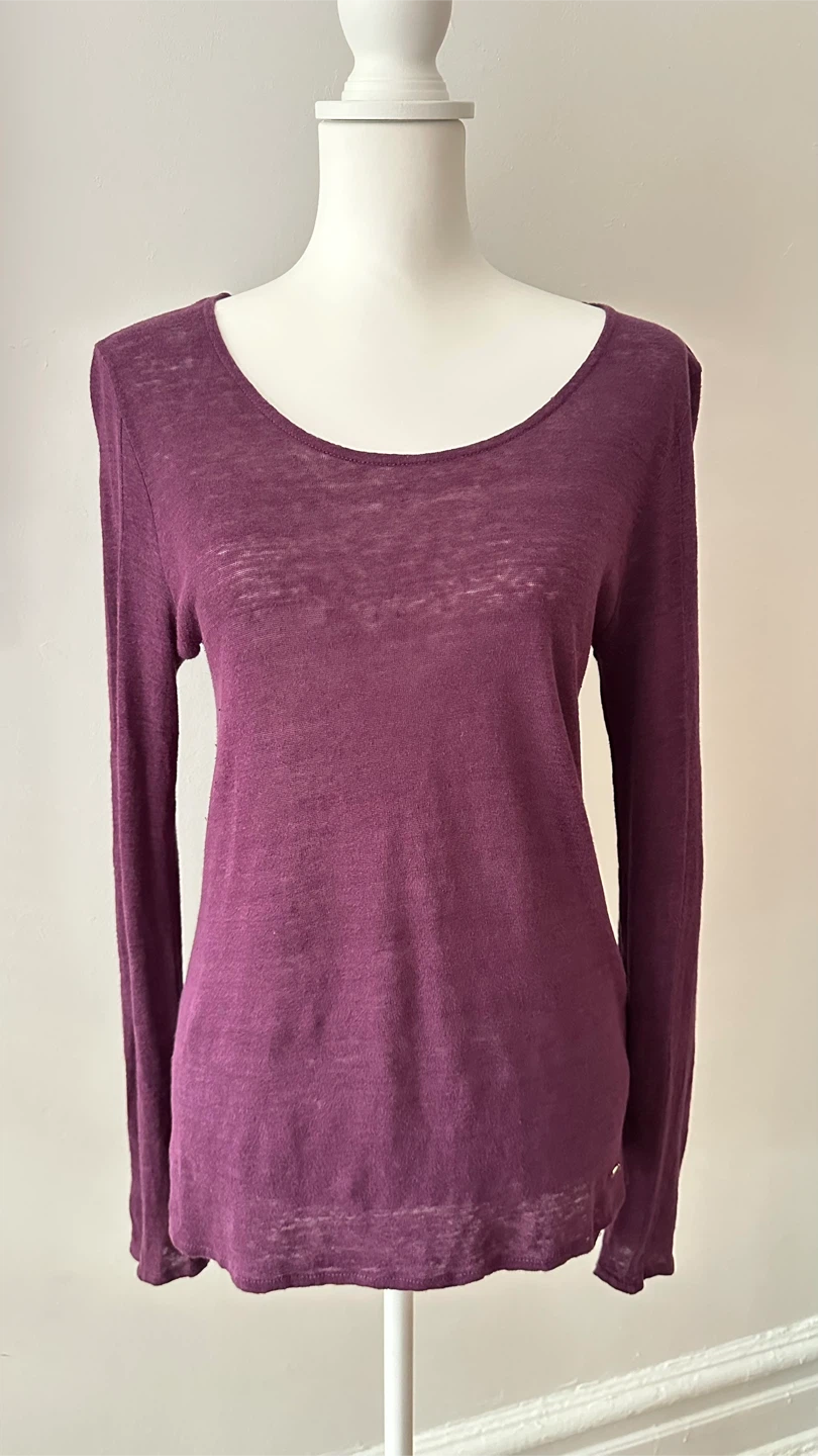 Massimo Dutti Purple Linen Blend Long Sleeve Top