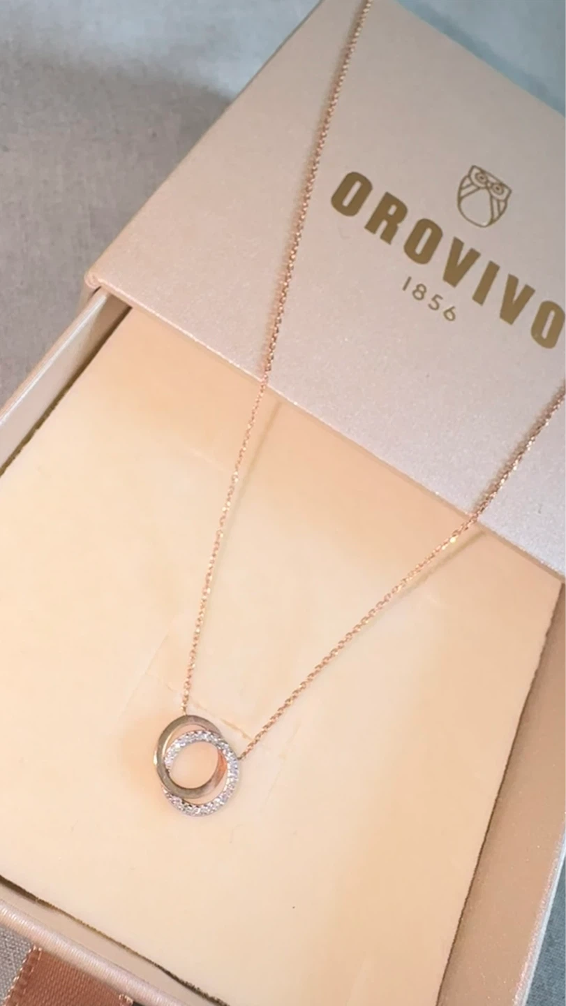 ORVIVO Rose Gold Interlocking Circle Necklace with Diamonds - photo 3