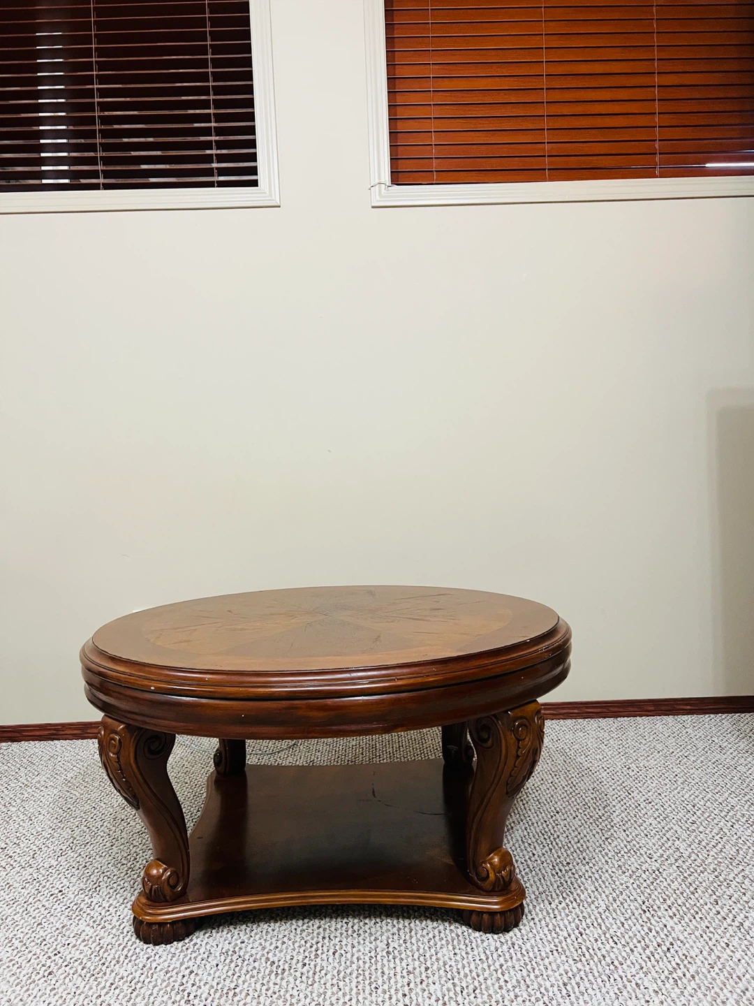 Round Wooden Coffee Table with Shelf - photo 3