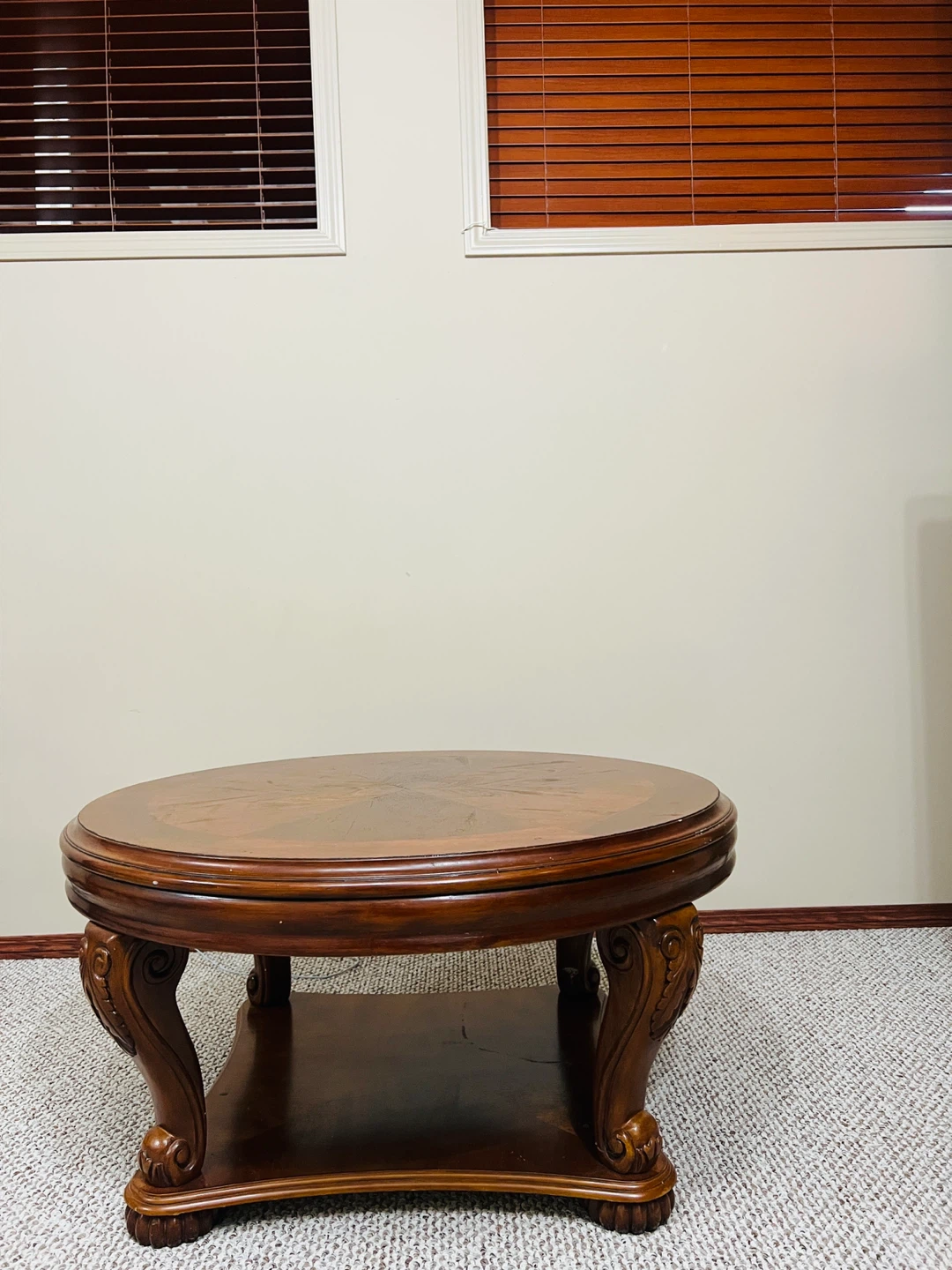 Round Wooden Coffee Table with Shelf - photo 4