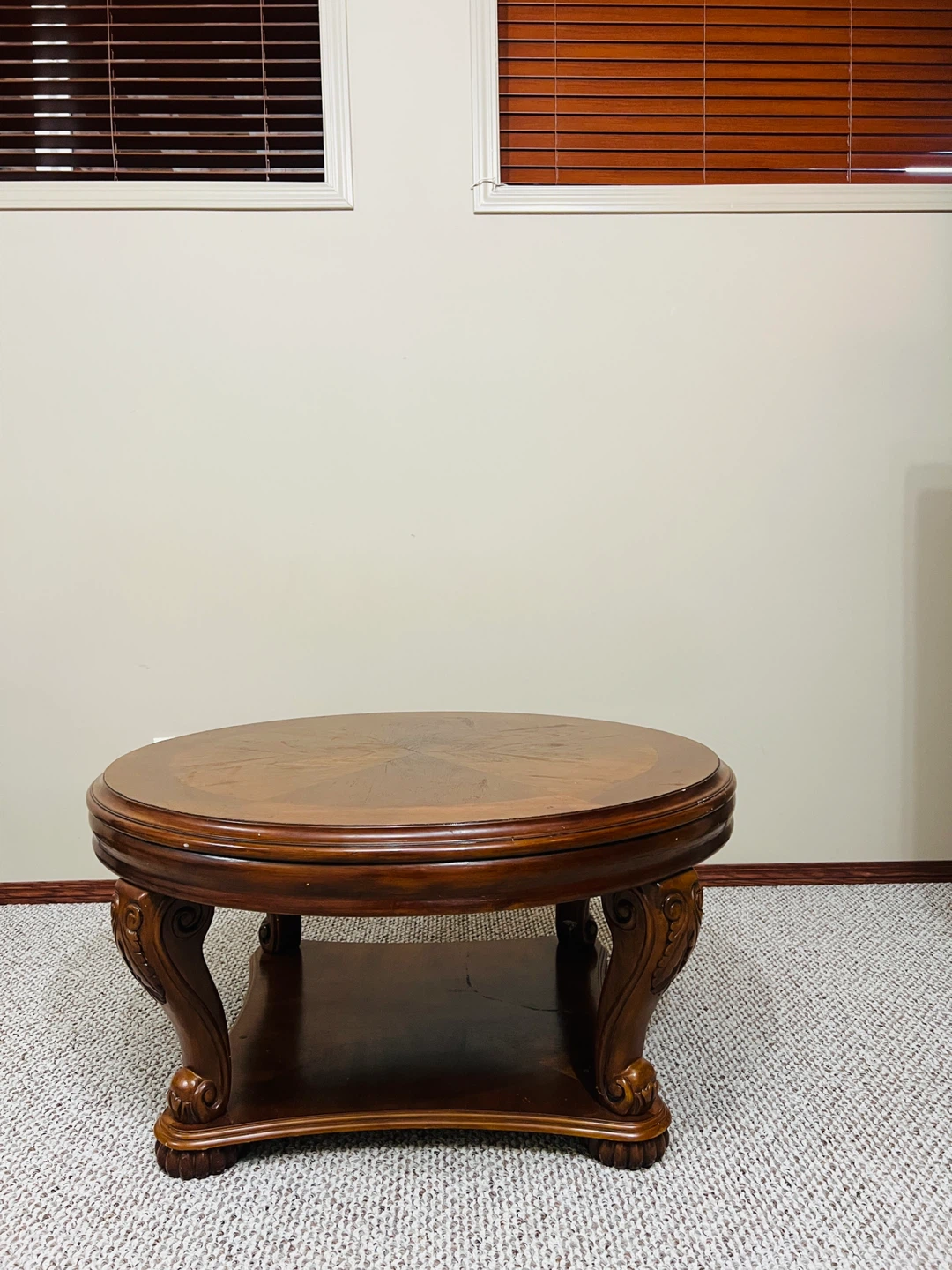 Round Wooden Coffee Table with Shelf