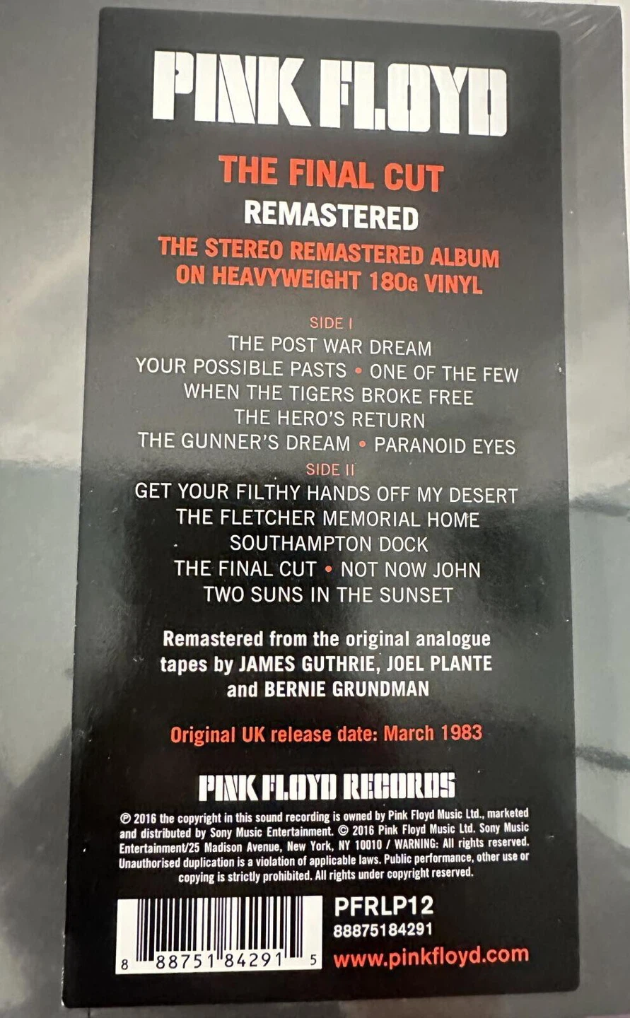 Pink Floyd The Final Cut Remastered 180g Vinyl LP Sealed New - photo 2