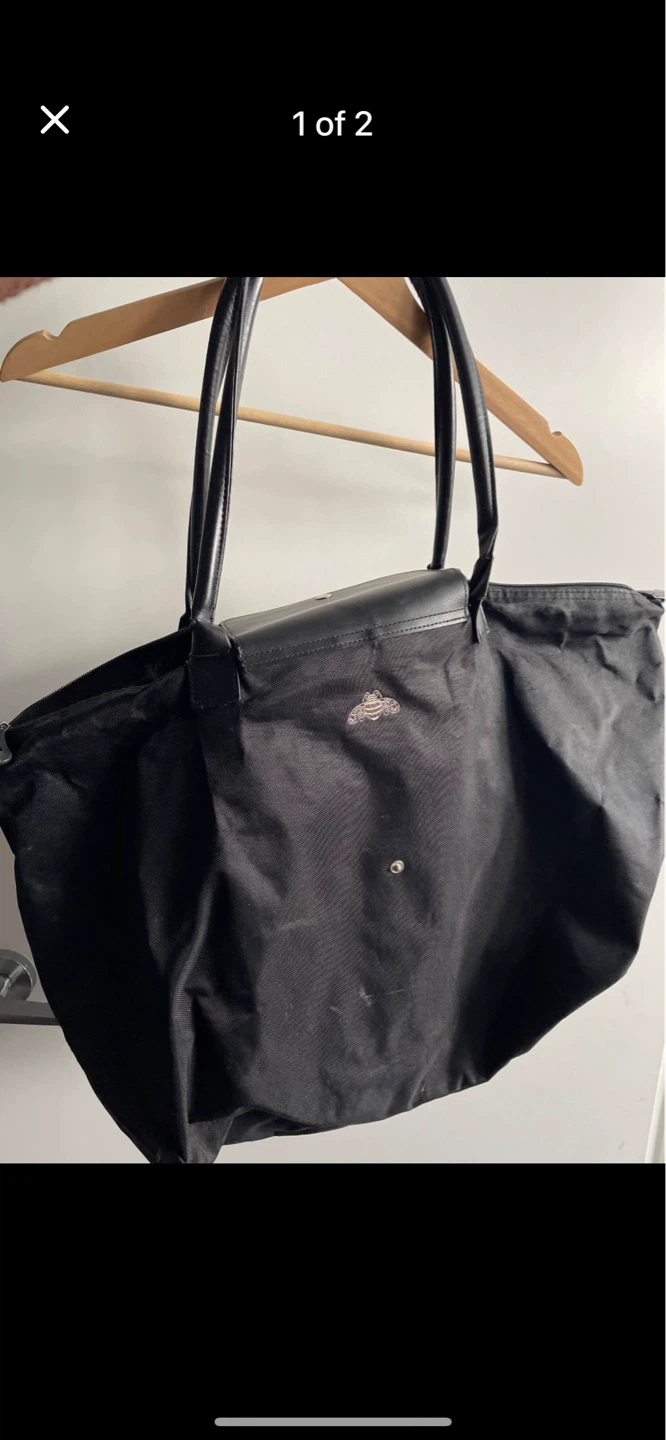 Black Tote Bag with Bee Emblem