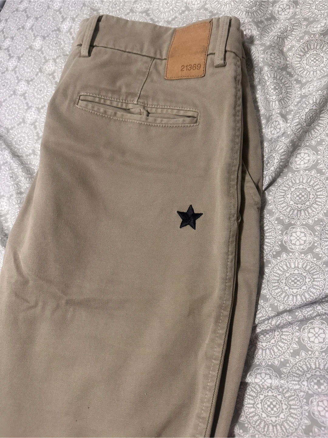 Men's Khaki Chinos with Black Star Detail - photo 2