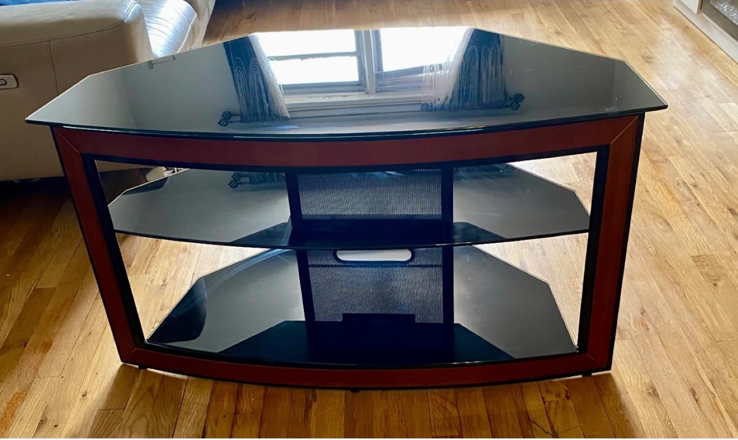 Corner TV Stand with Glass Shelves
