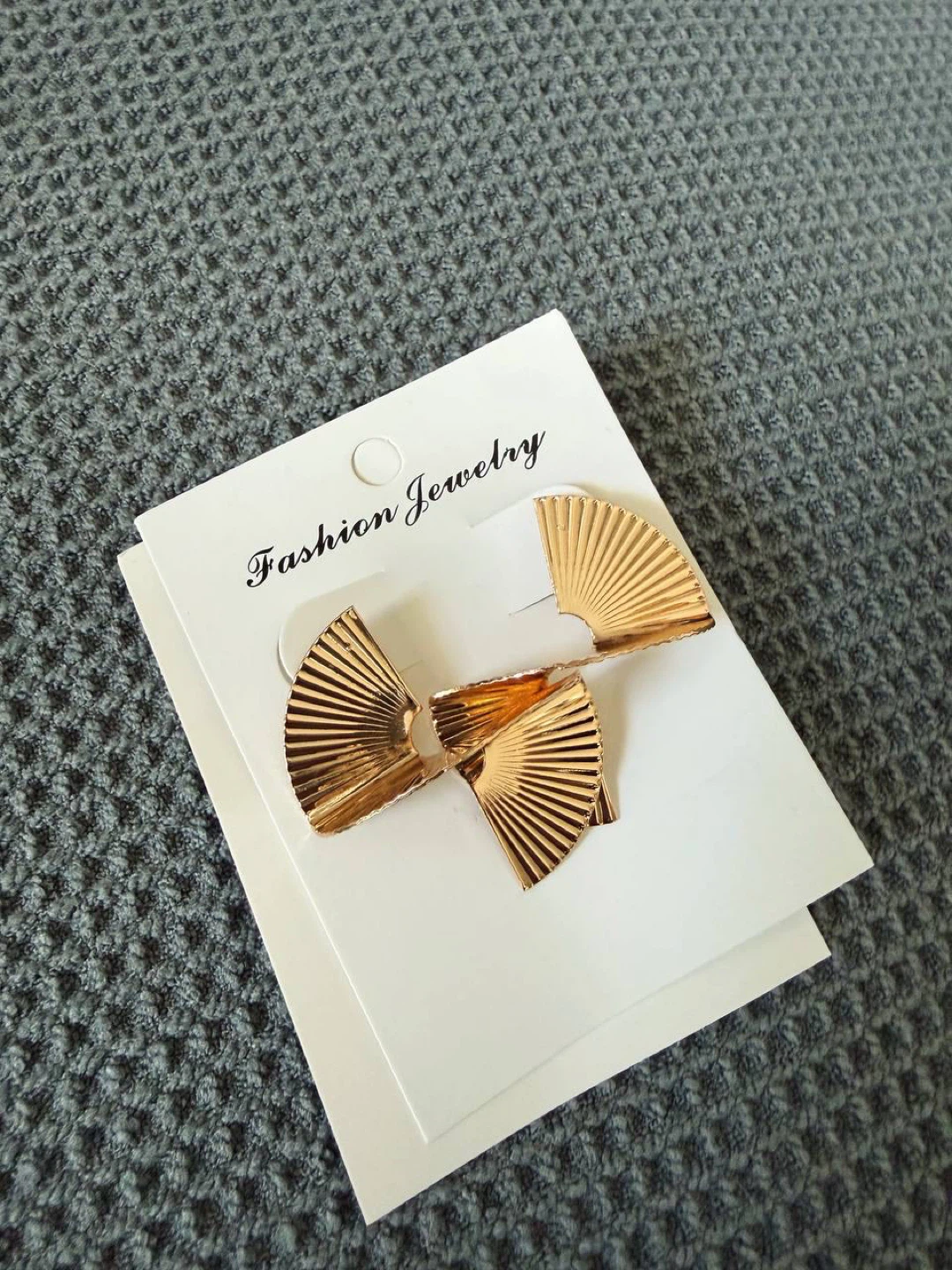 Gold Art Deco Fan Cross Earrings - photo 2