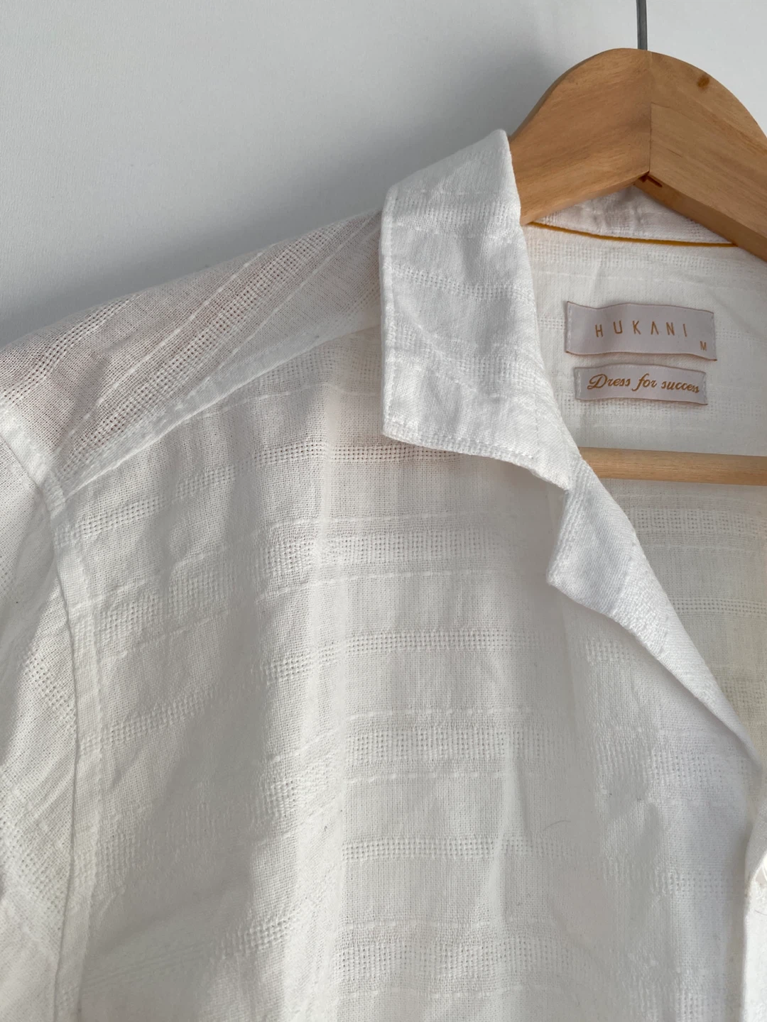 HUKANI Men's White Short Sleeve Linen Blend Shirt - Size M