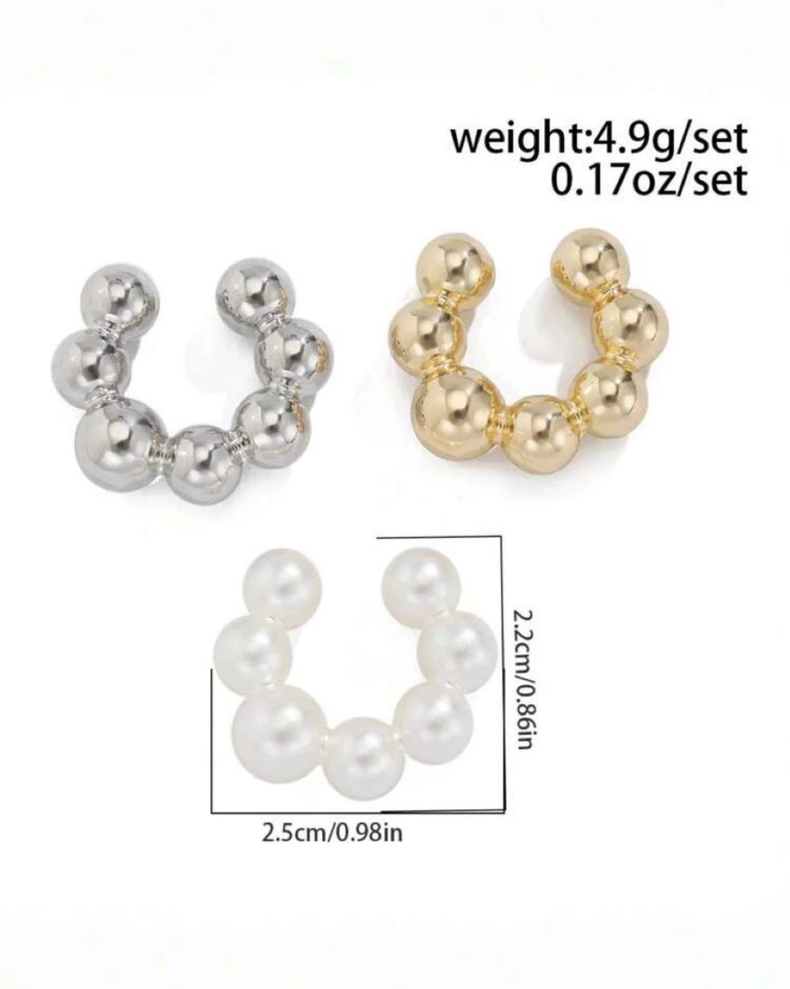 Set of 3 Ball Bead Ear Cuffs - photo 4