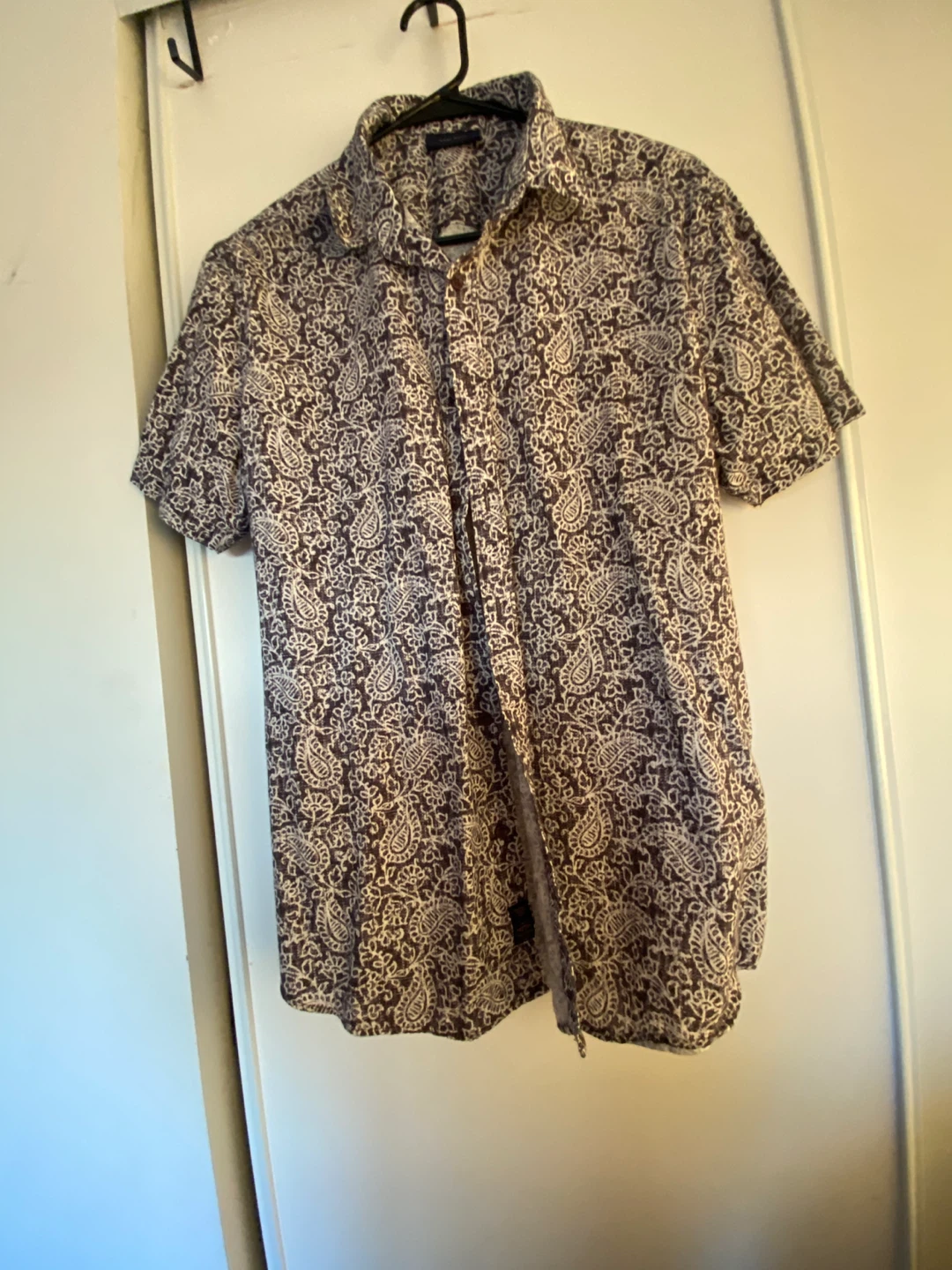 Brown and White Paisley Short Sleeve Shirt