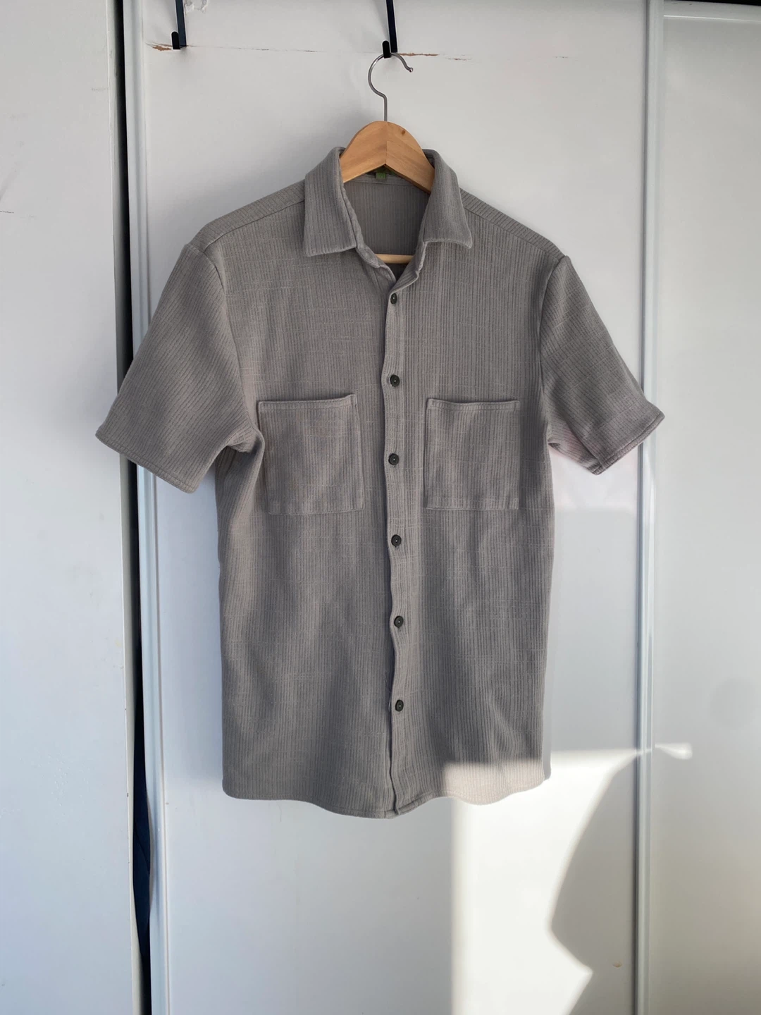 Grey Short Sleeve Button-Up Shirt