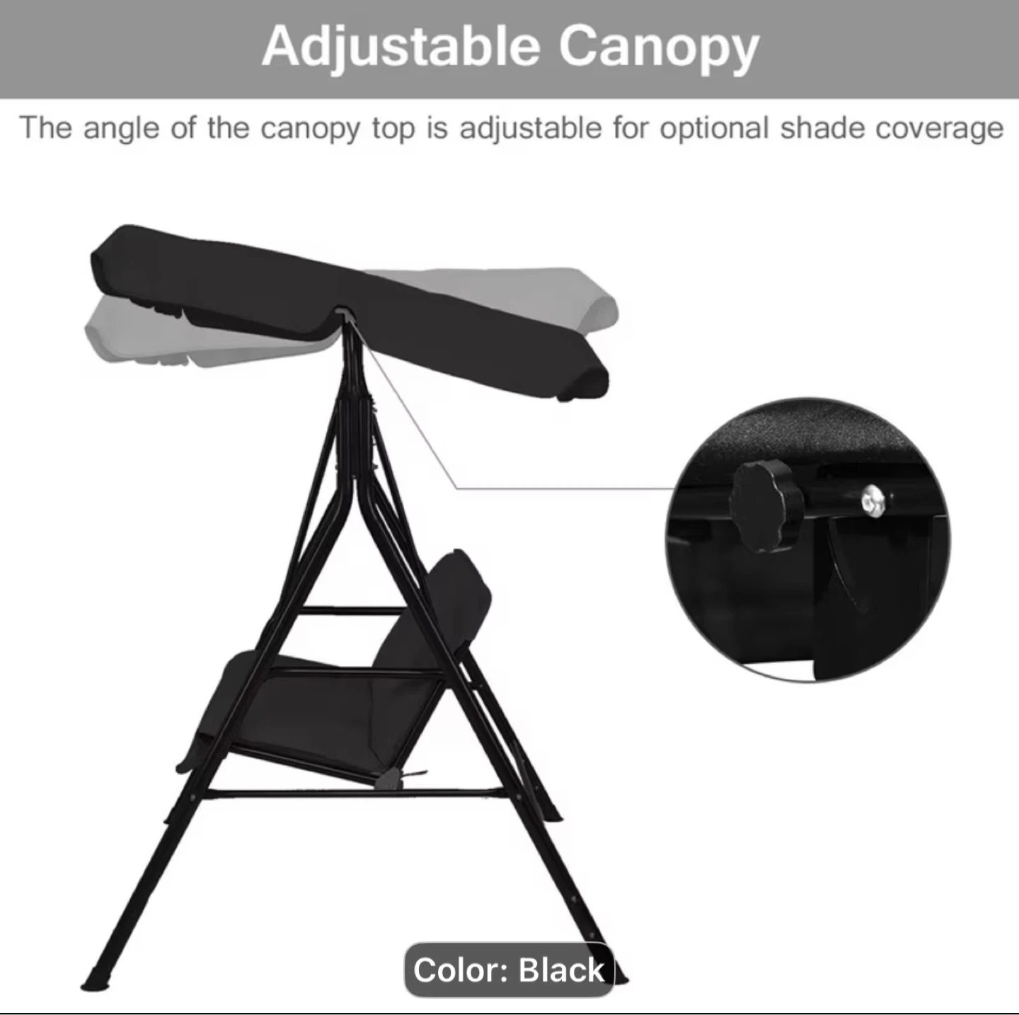 Black 2-Person Swing with Adjustable Canopy - photo 3