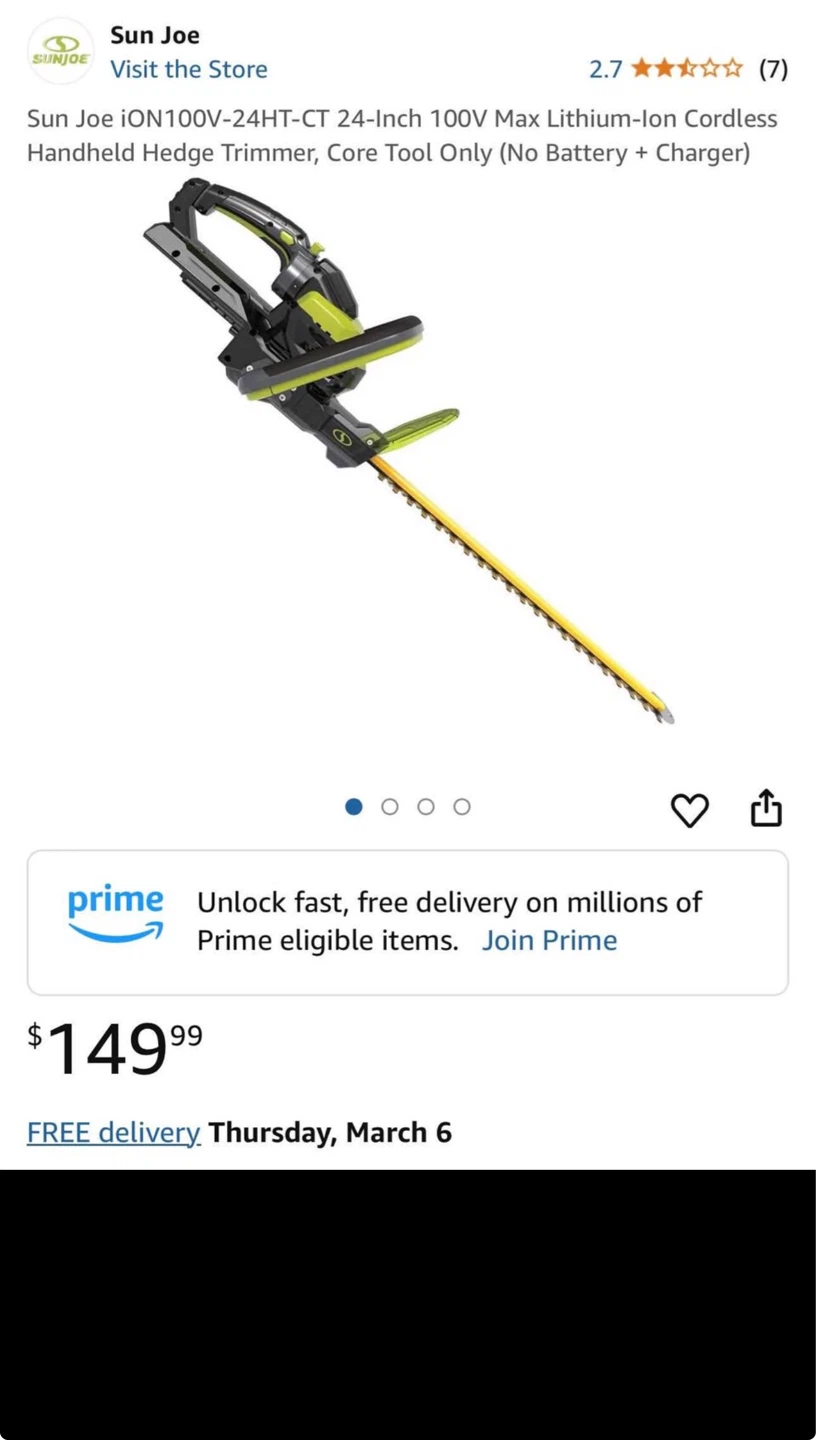 New Sun Joe 24-Inch Cordless Hedge Trimmer (Tool Only)