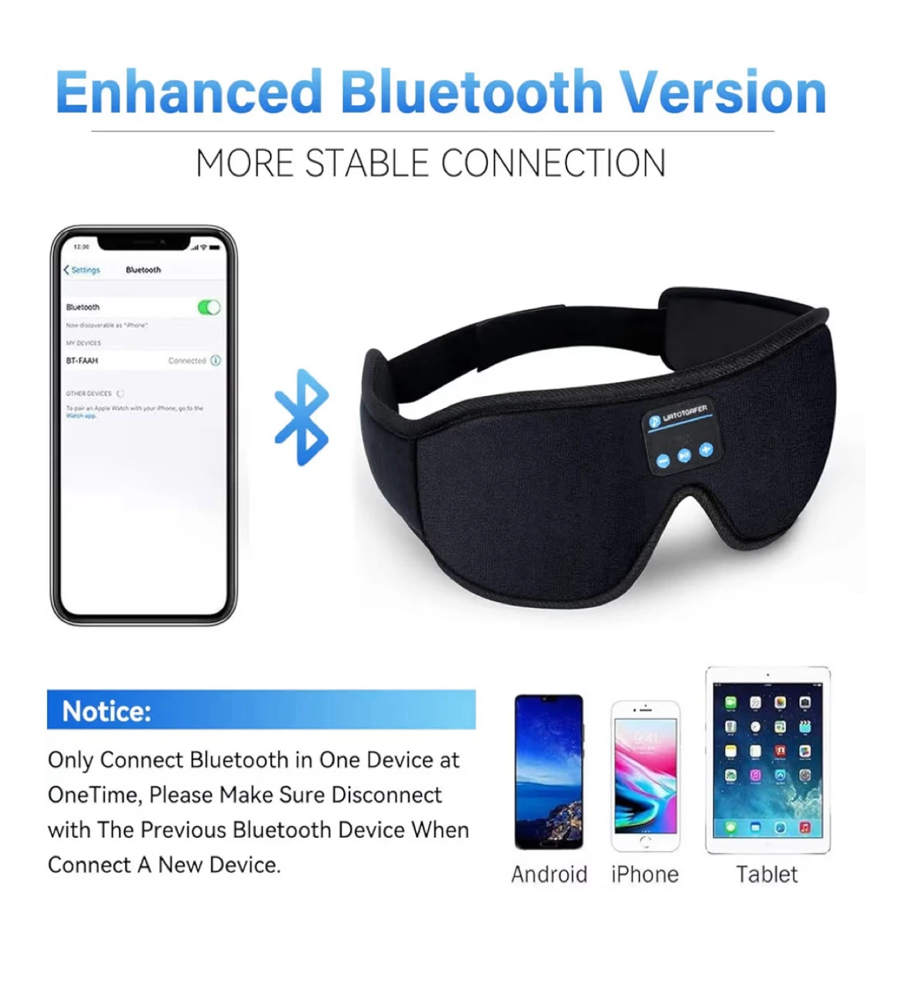 Bluetooth 5.0 Sleep Headphones Eye Mask - photo 5