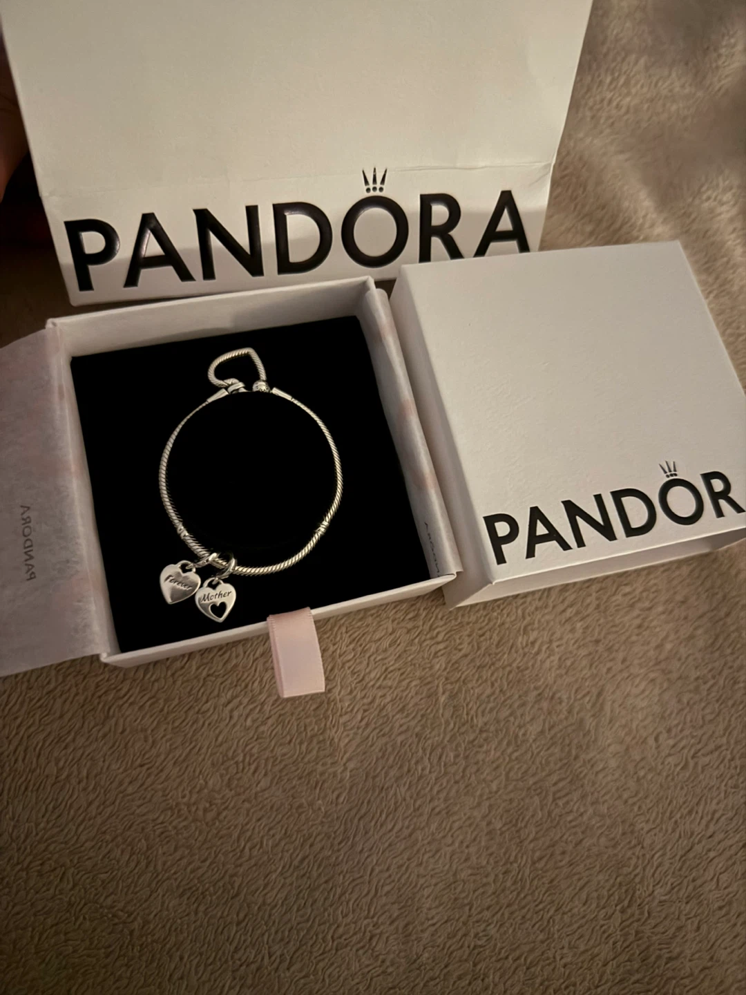 Pandora Sterling Silver Bracelet with "Forever Mother" Charms