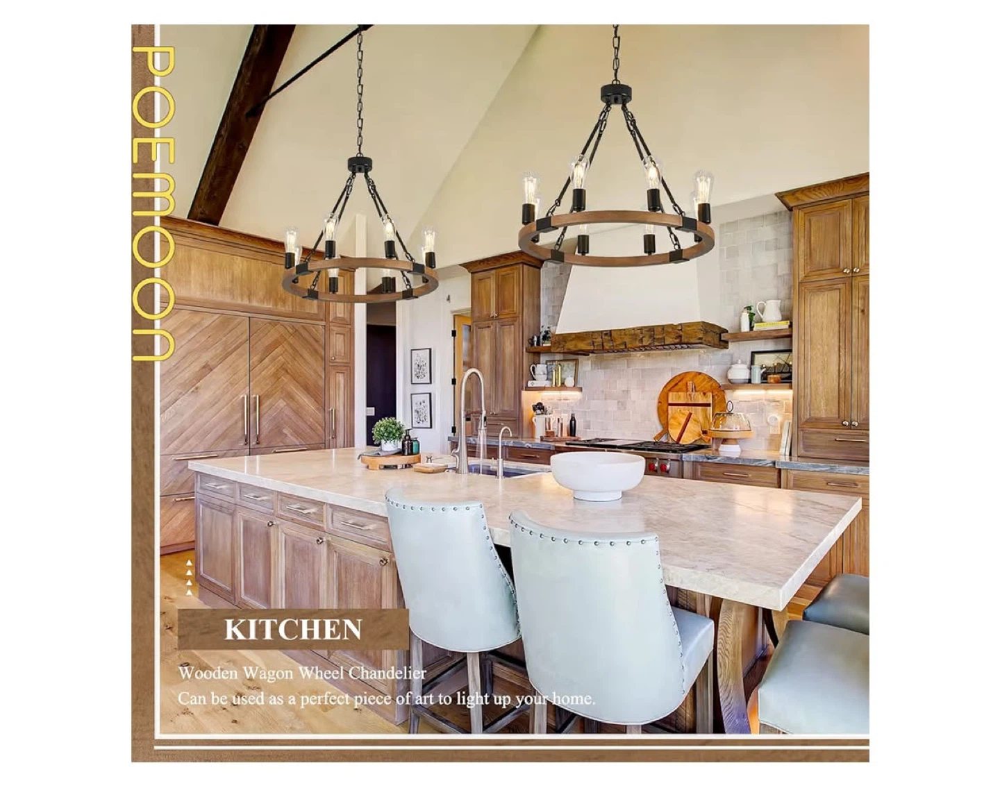23.6" Farmhouse Wooden Wagon Wheel Chandelier