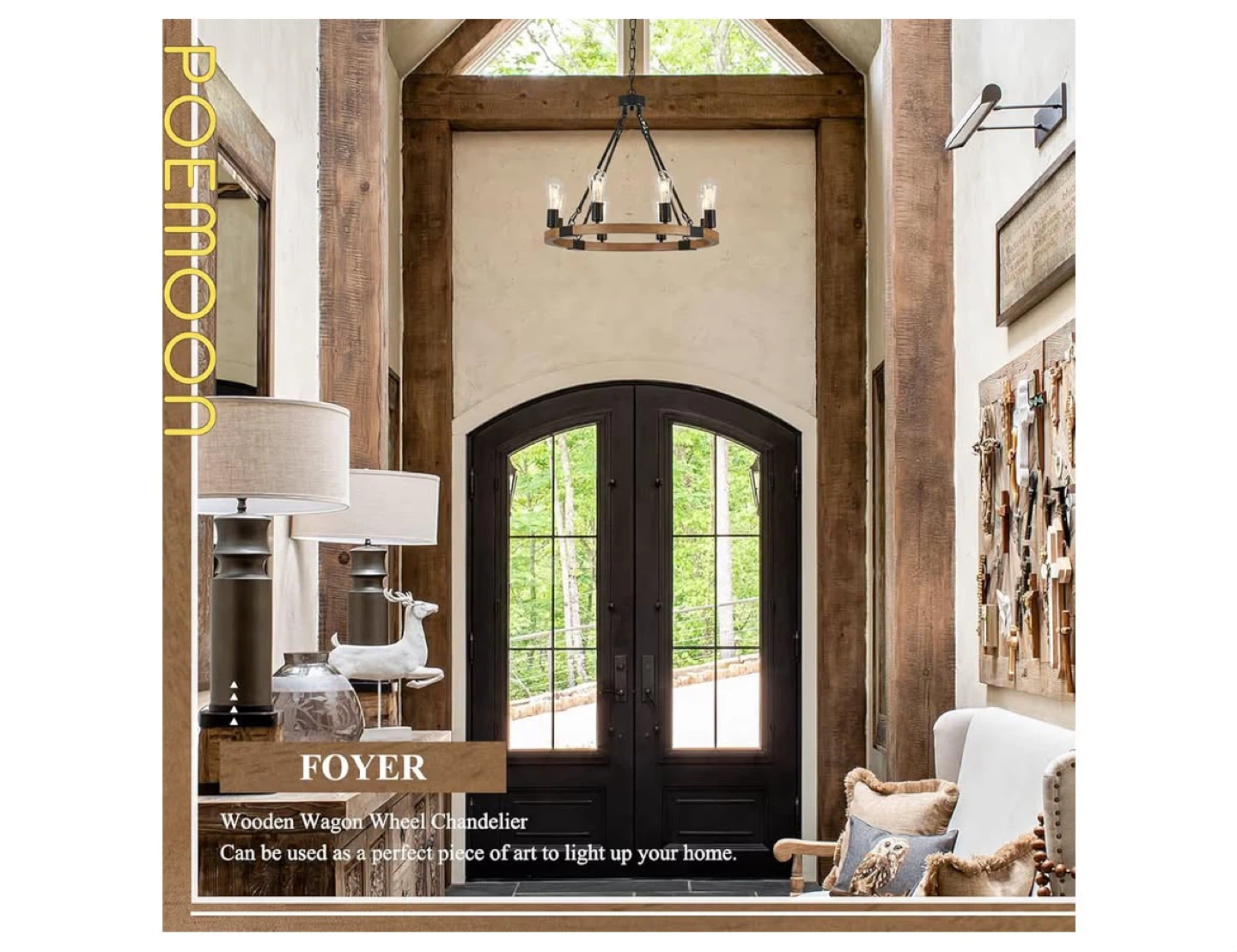 23.6" Farmhouse Wooden Wagon Wheel Chandelier - photo 4
