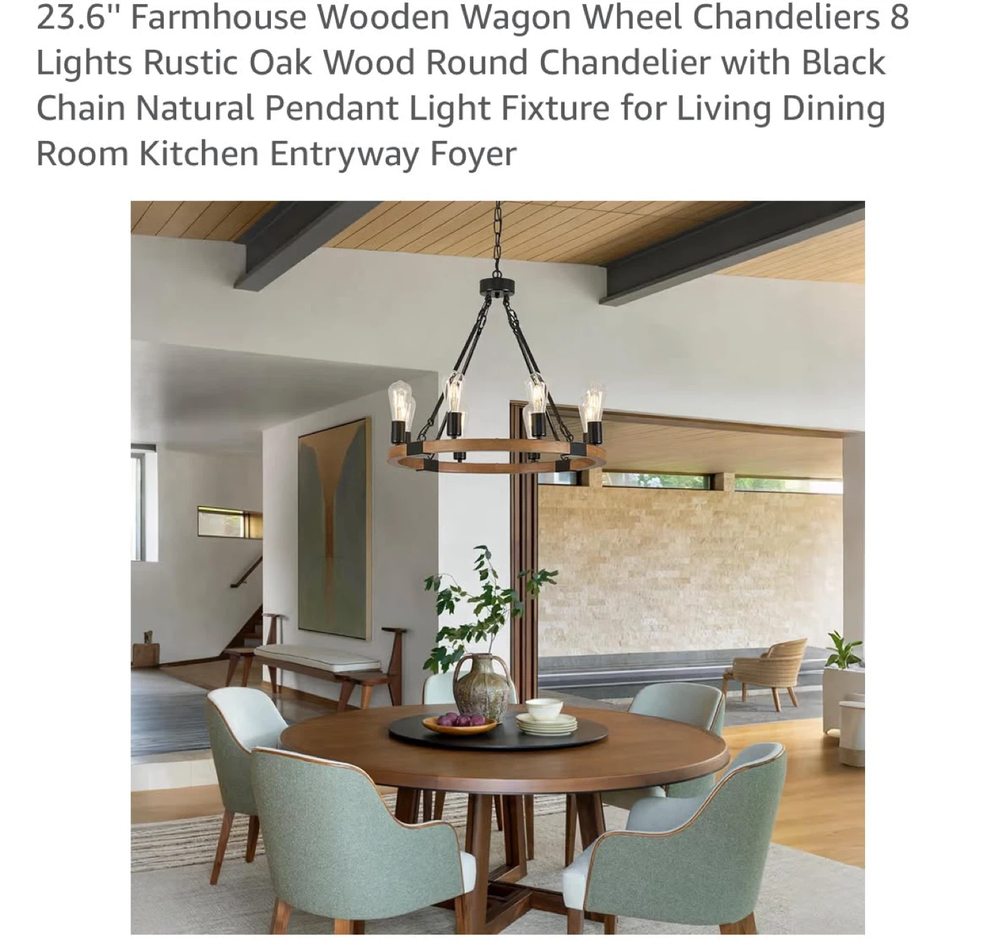23.6" Farmhouse Wooden Wagon Wheel Chandelier - photo 2