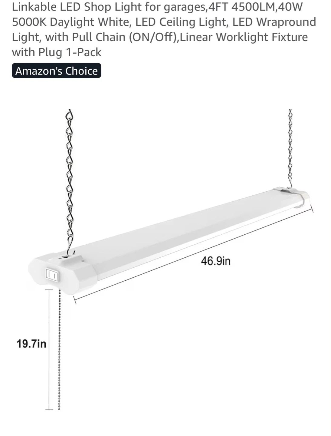 Linkable LED Shop Light, 4FT, 4500LM, Daylight White - photo 4