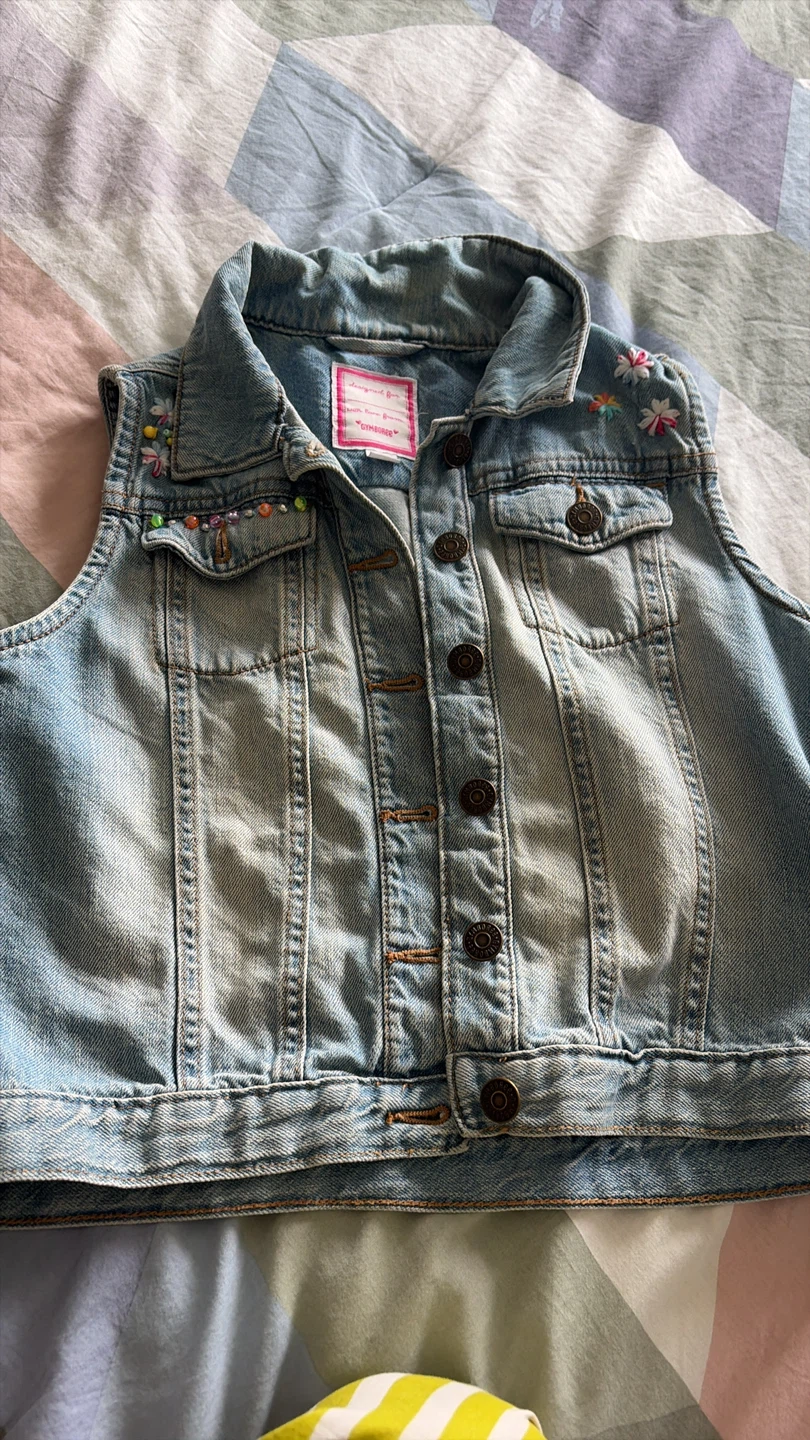 Gymboree Denim Vest with Beads and Flowers
