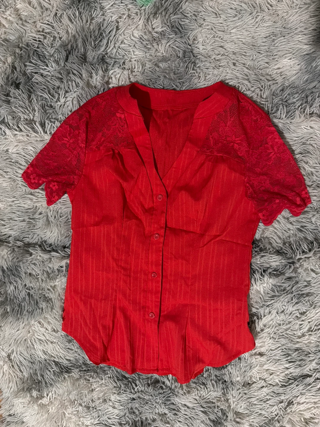 Red Lace Sleeve Blouse