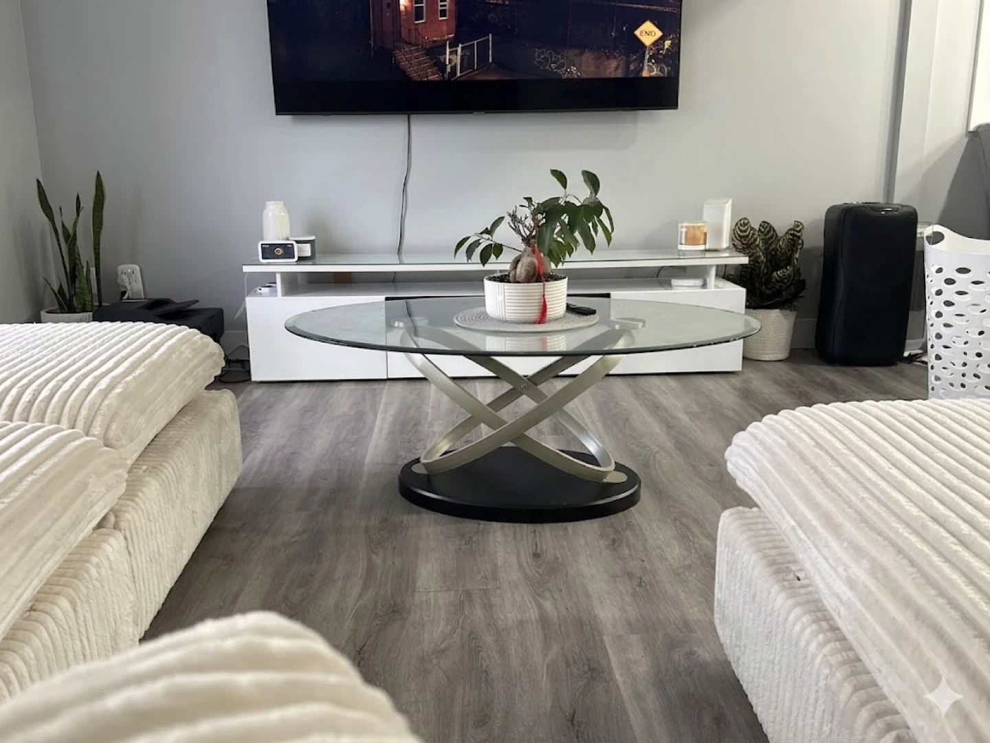 Modern Glass Top Coffee Table with Unique Base