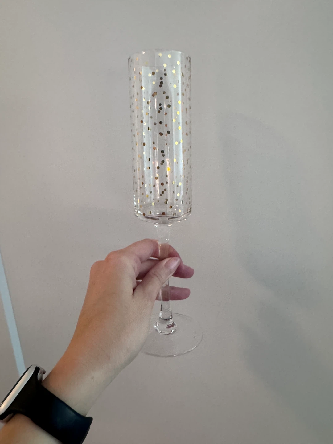 SET OF 4- Champagne Flutes with Gold Polka Dots