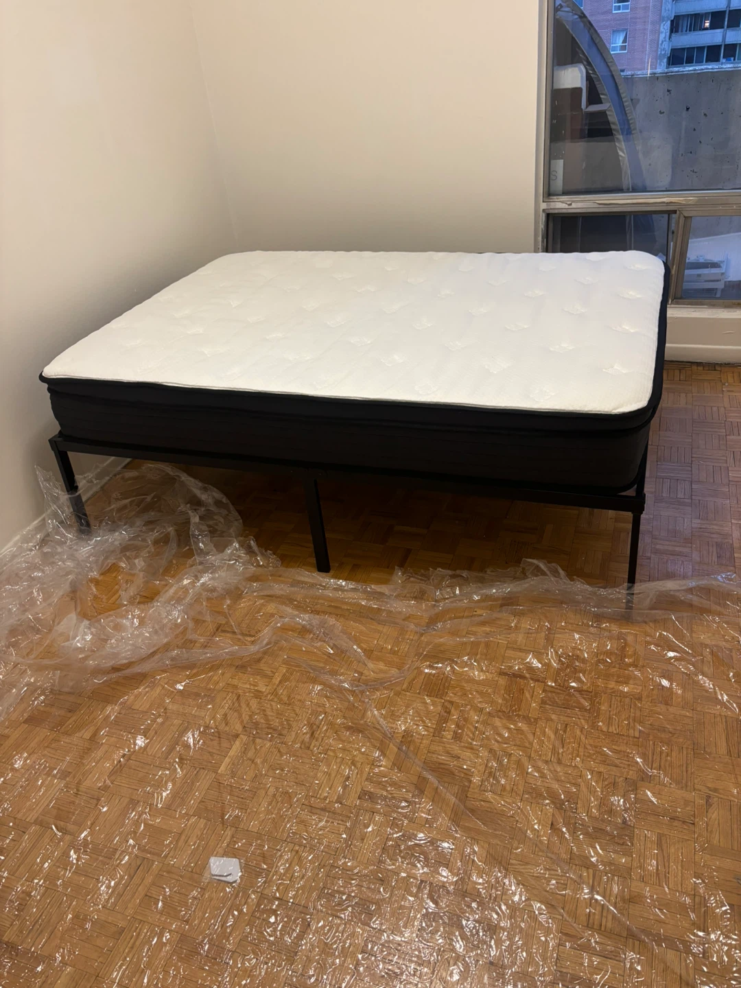 Queen Size Mattress with Black Metal Bed Frame