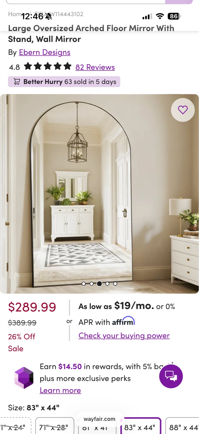 Large Arched Floor Mirror - photo 2