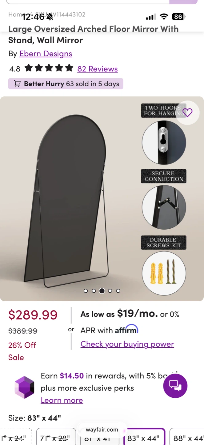 Large Arched Floor Mirror - photo 4