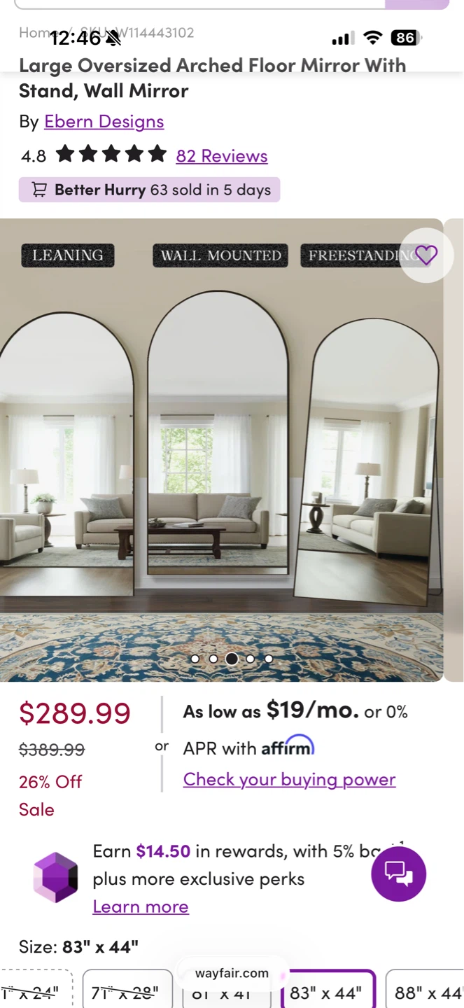 Large Arched Floor Mirror - photo 5