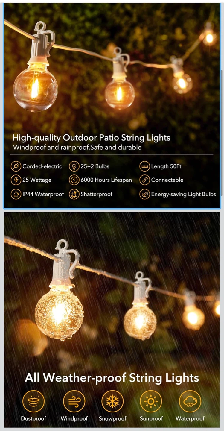 Brightown Outdoor String Lights - 50 Ft LED Patio Lights