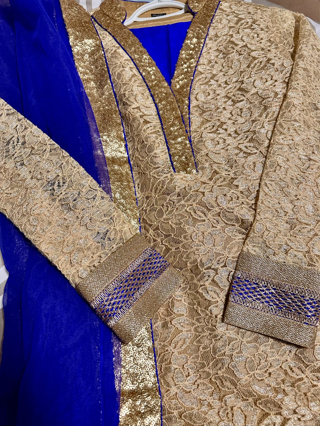 Gold Embroidered Kurti with Blue Dupatta