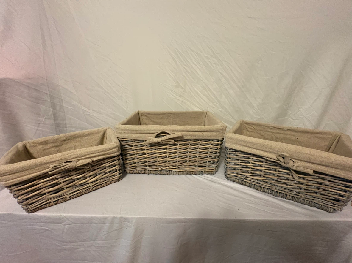 Set of 3 Woven Baskets with Linen Liners