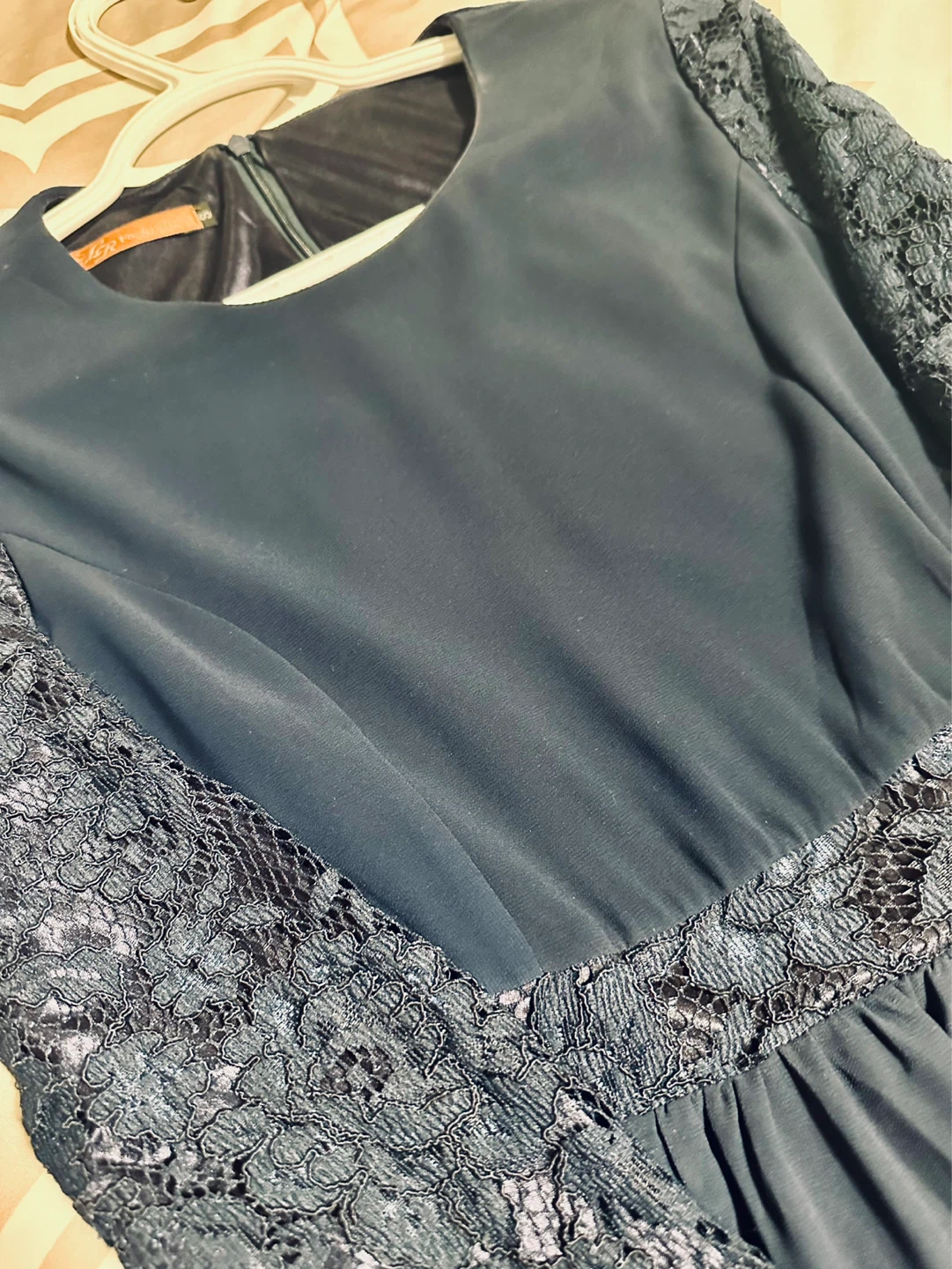 Navy Blue Maxi Dress with Lace Sleeves - photo 4