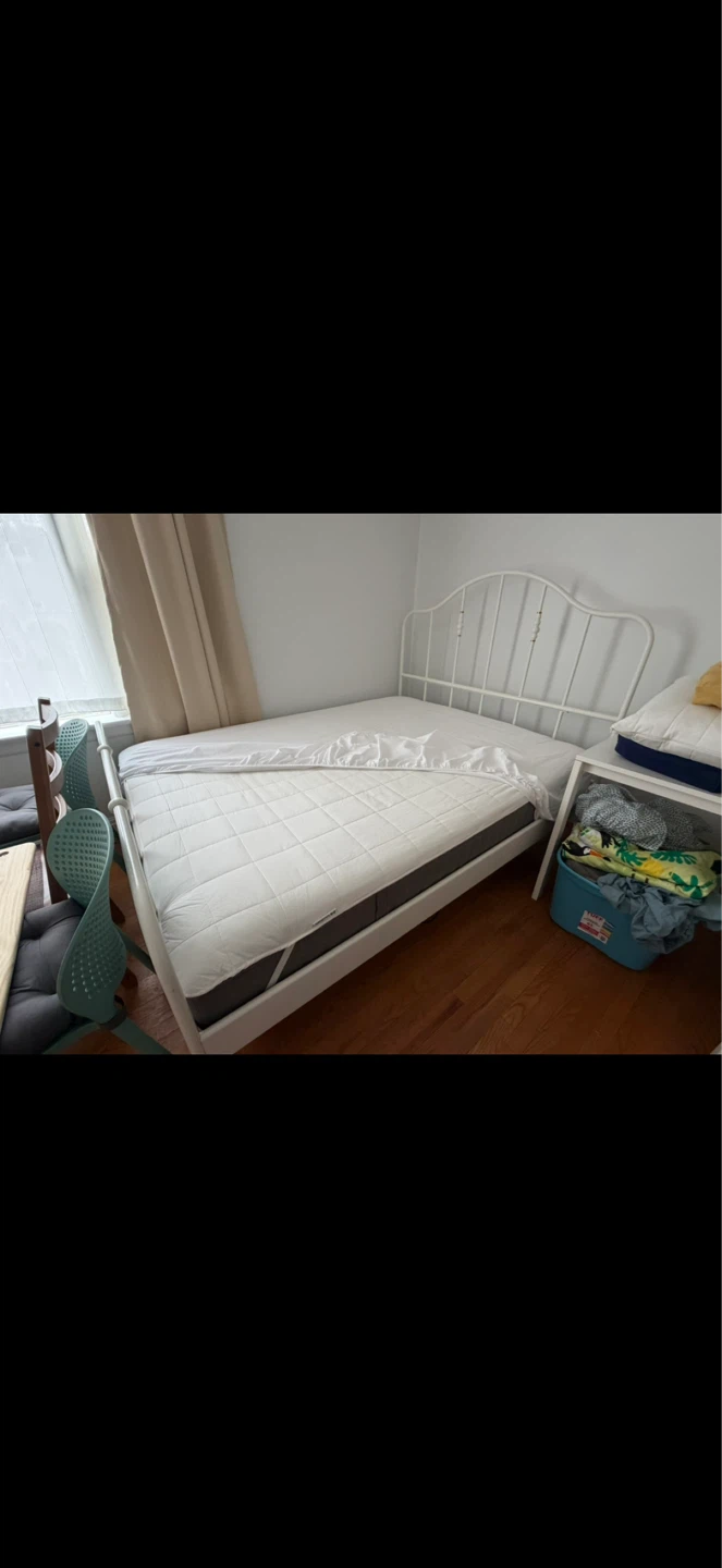 White Queen size metal bed frame with free mattress - photo 3
