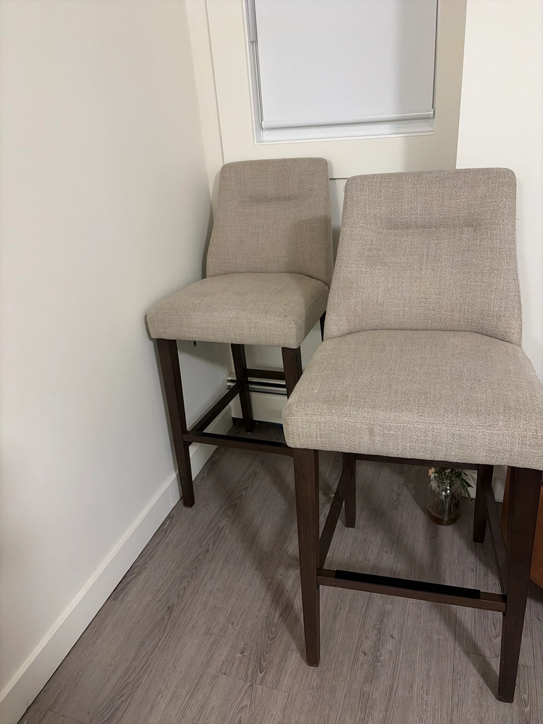 Set of 2 Beige Upholstered Bar Stools