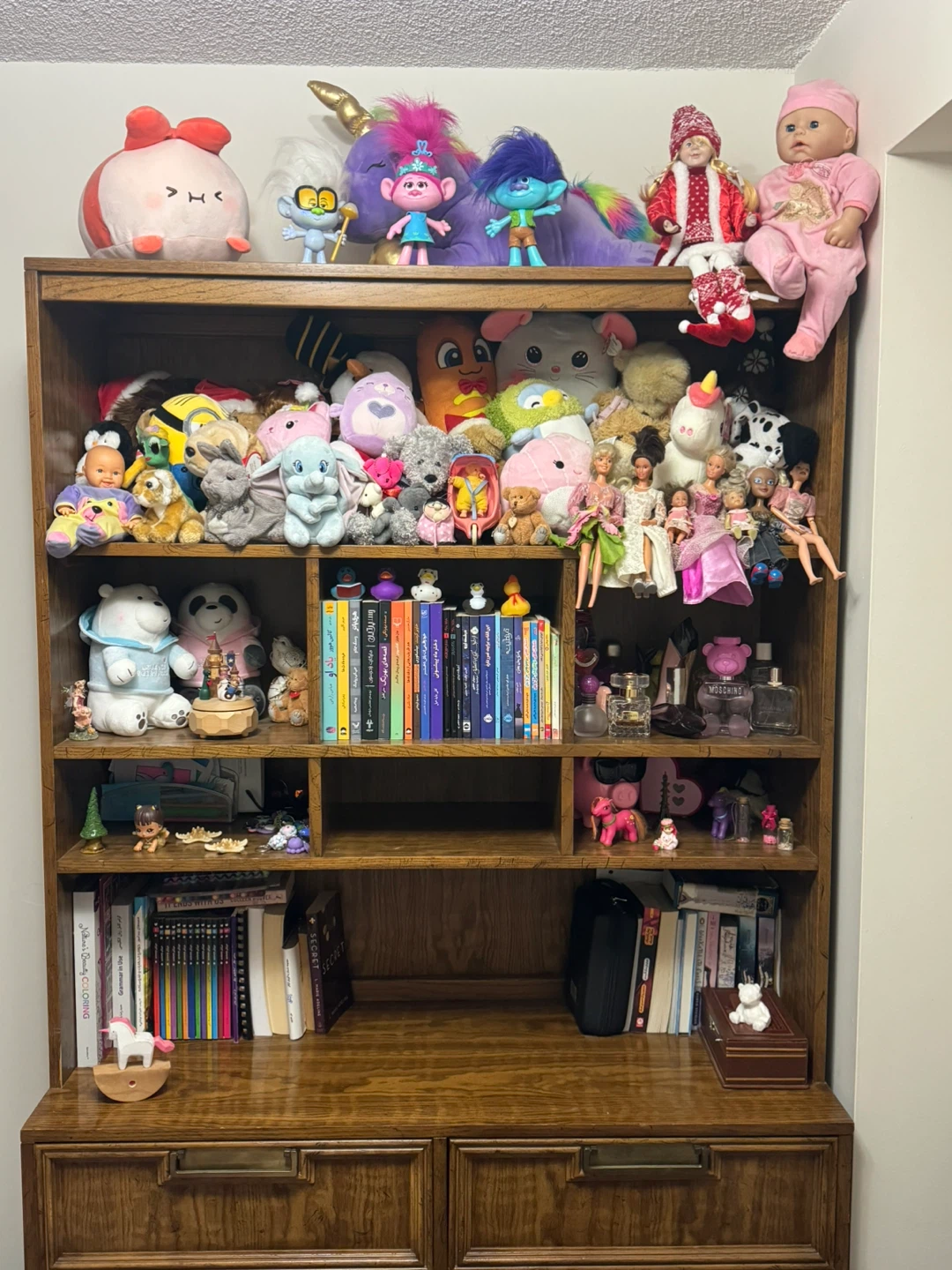 Wooden Bookshelf with Multiple Shelves and Drawers - photo 2