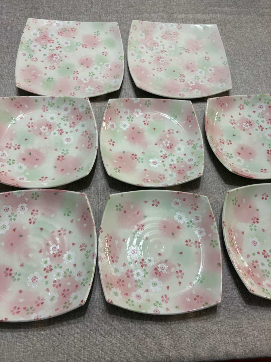 Set of 8 Square Cherry Blossom Dessert Plates