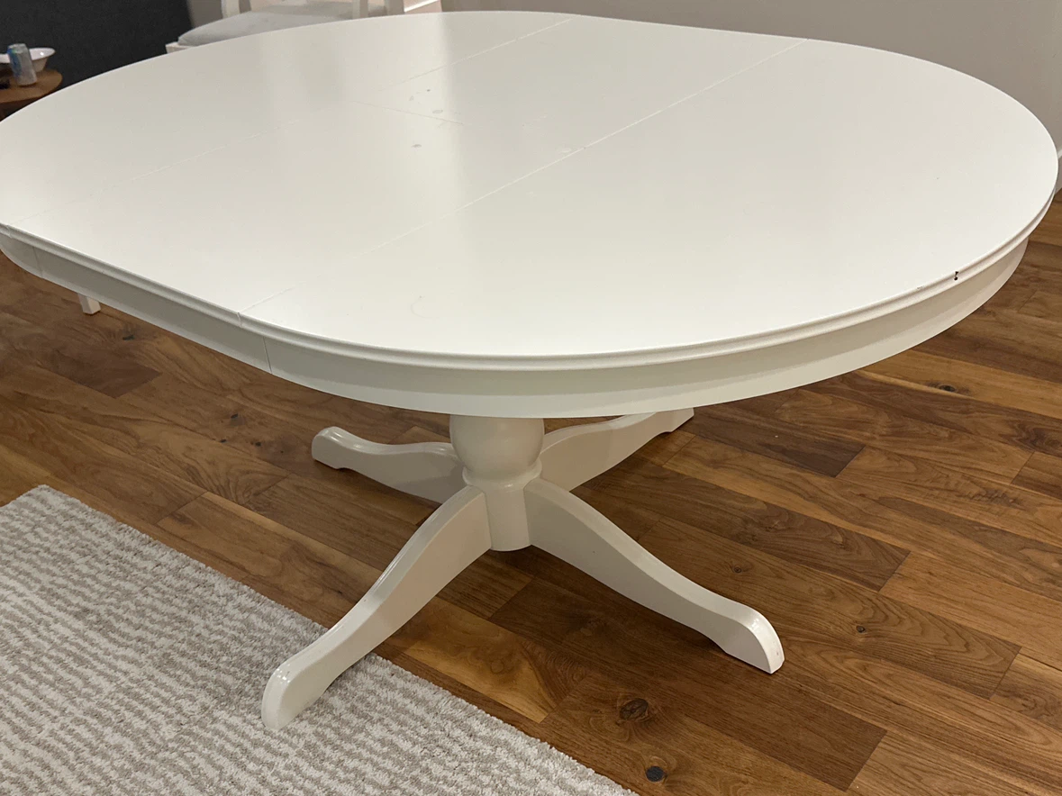 White retractable IKEA oval/round Dining Table Extendable - photo 2