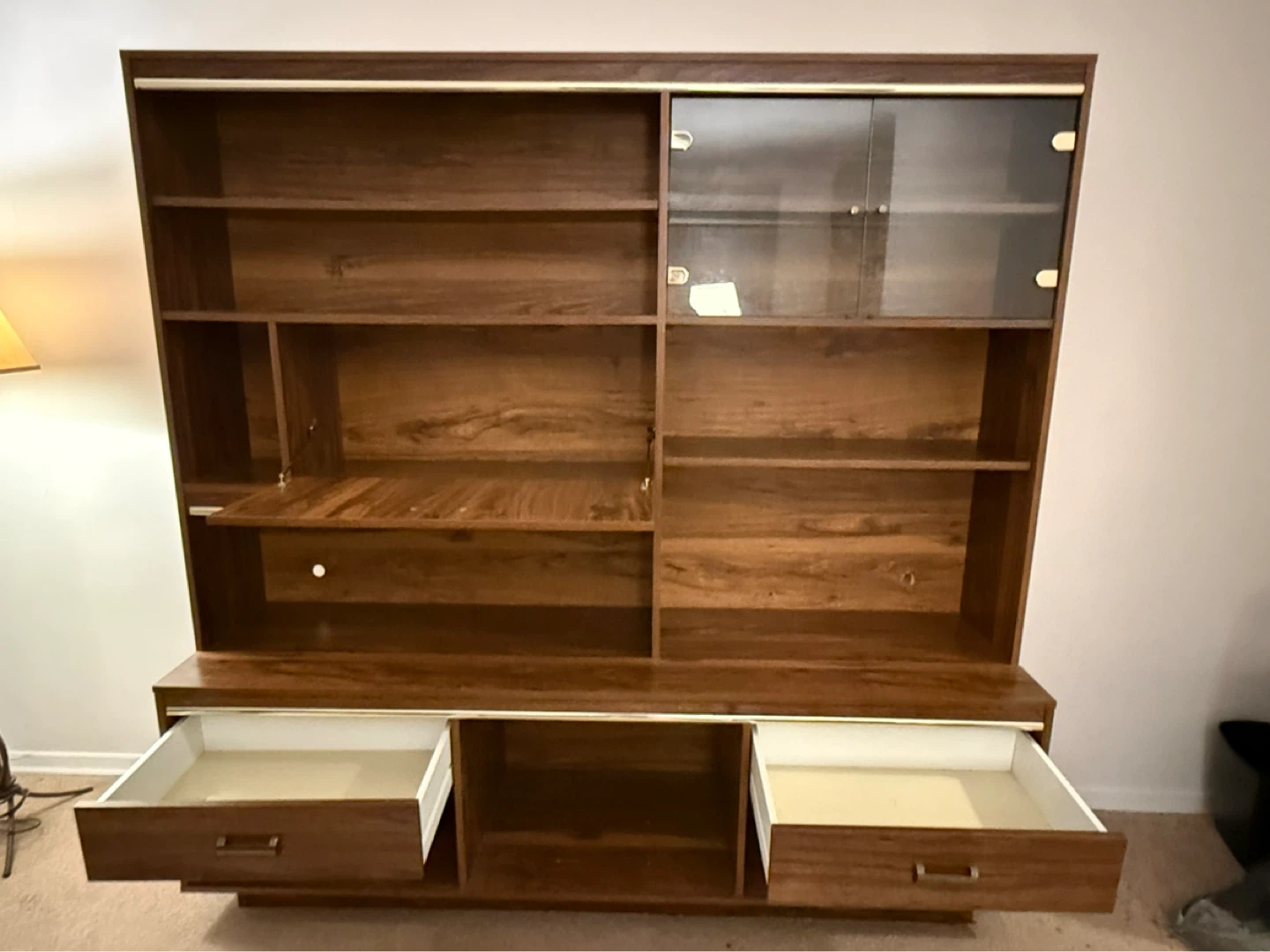 Mid-century Modern Wood Bookcase with Glass Doors - photo 2