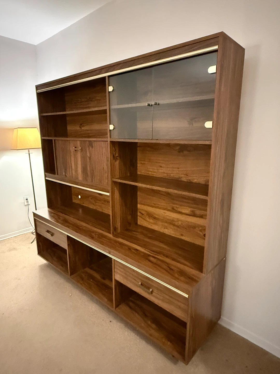 Mid-century Modern Wood Bookcase with Glass Doors - photo 3