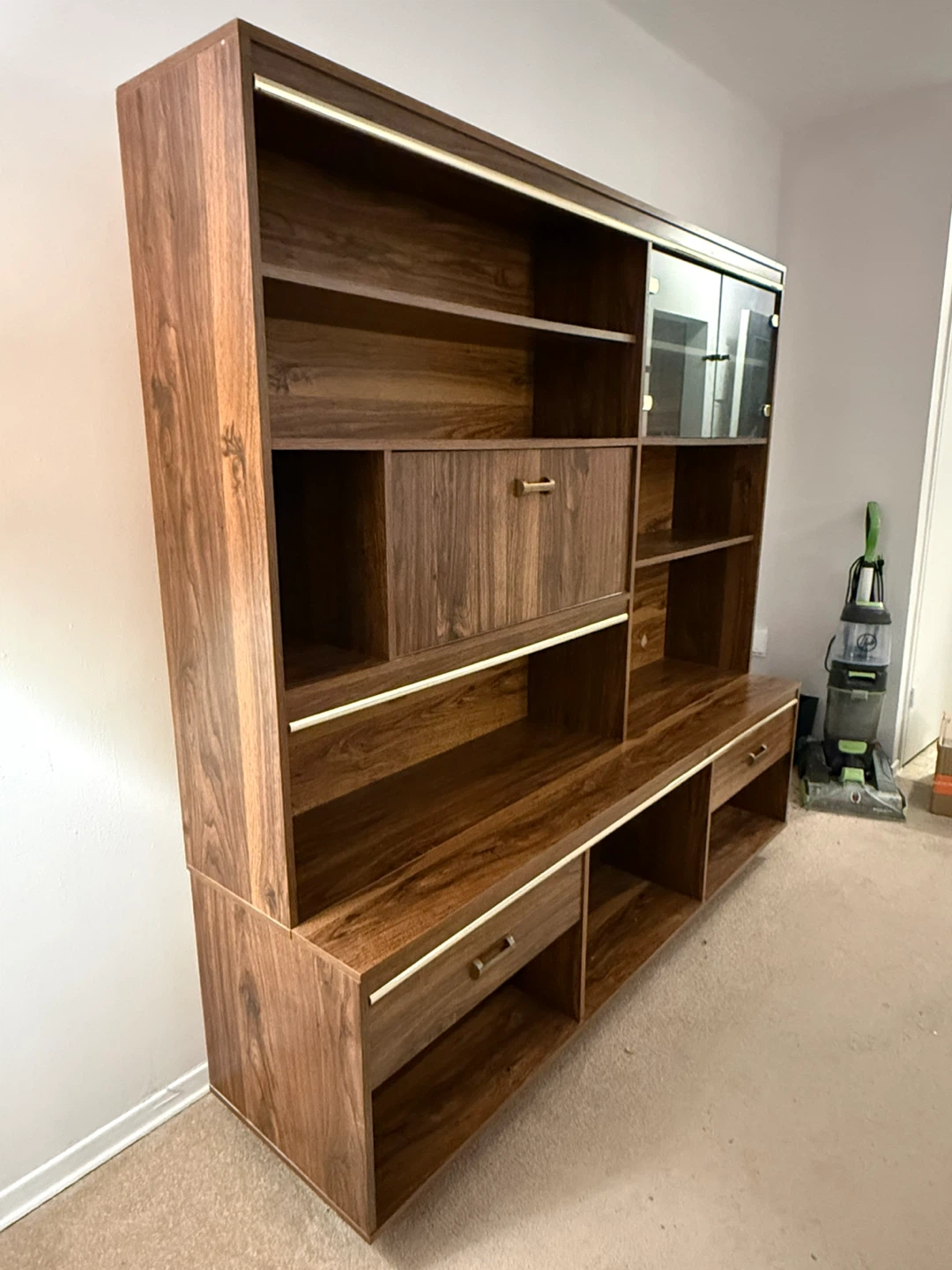 Mid-century Modern Wood Bookcase with Glass Doors - photo 4