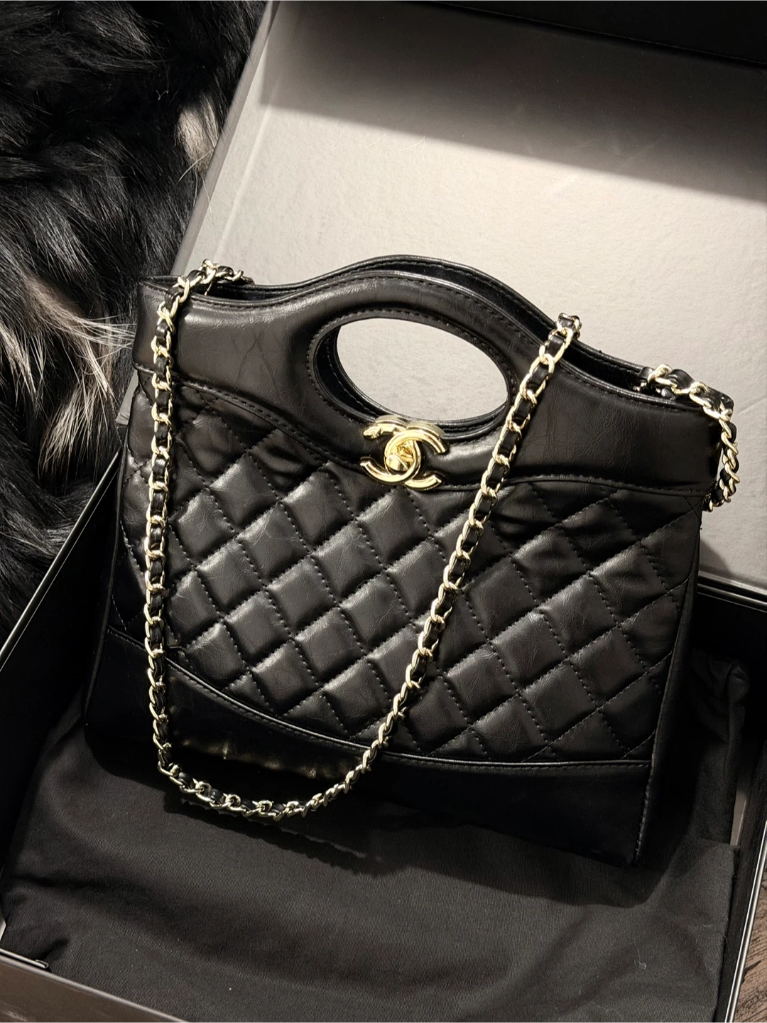 Chanel Crumpled Calfskin Quilted Mini 31 Shopping Bag Black