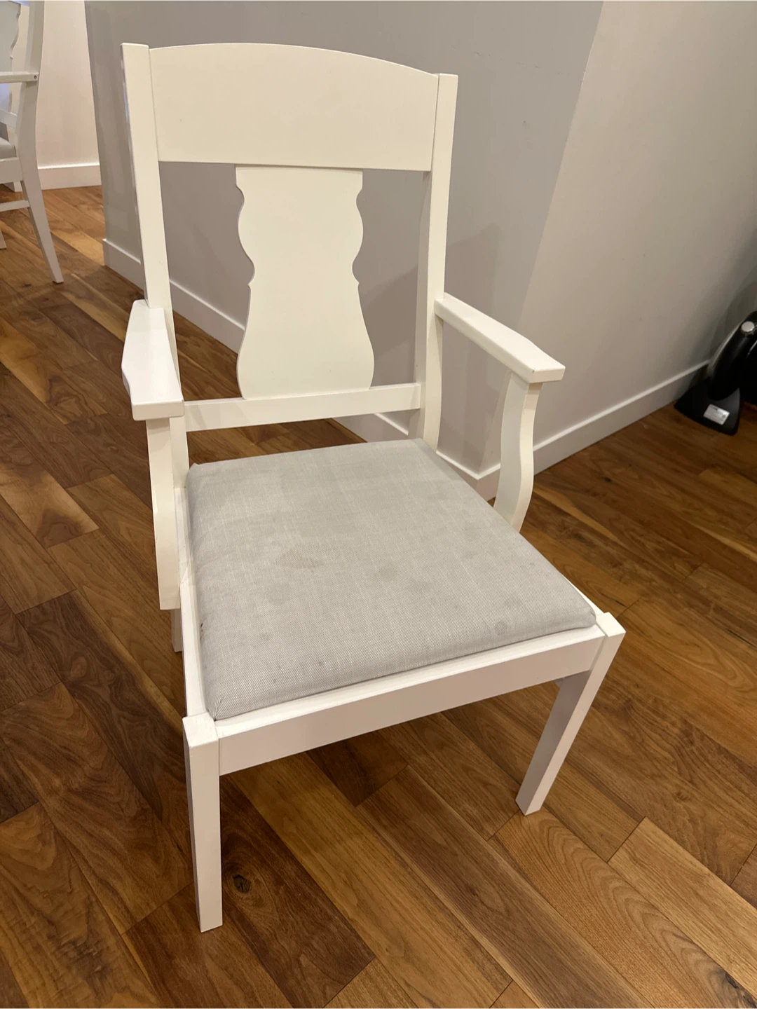 4 White dining armchair with Grey Seat Cushion IKEA