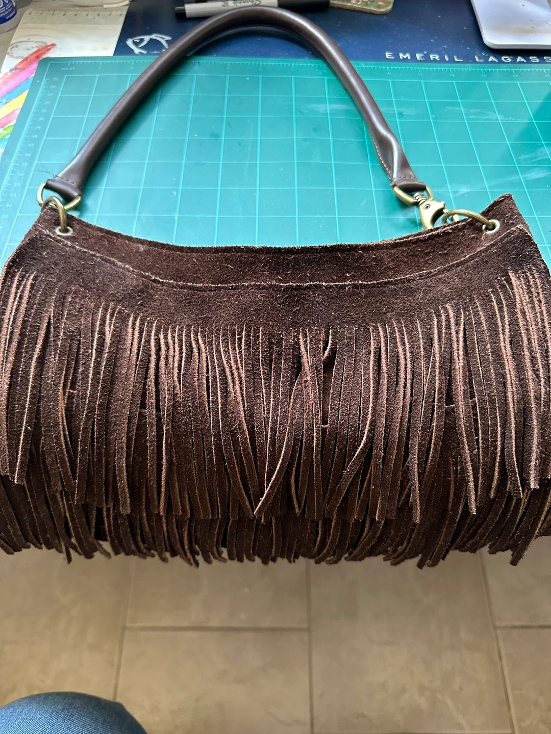 Brown Suede Fringe Shoulder Bag